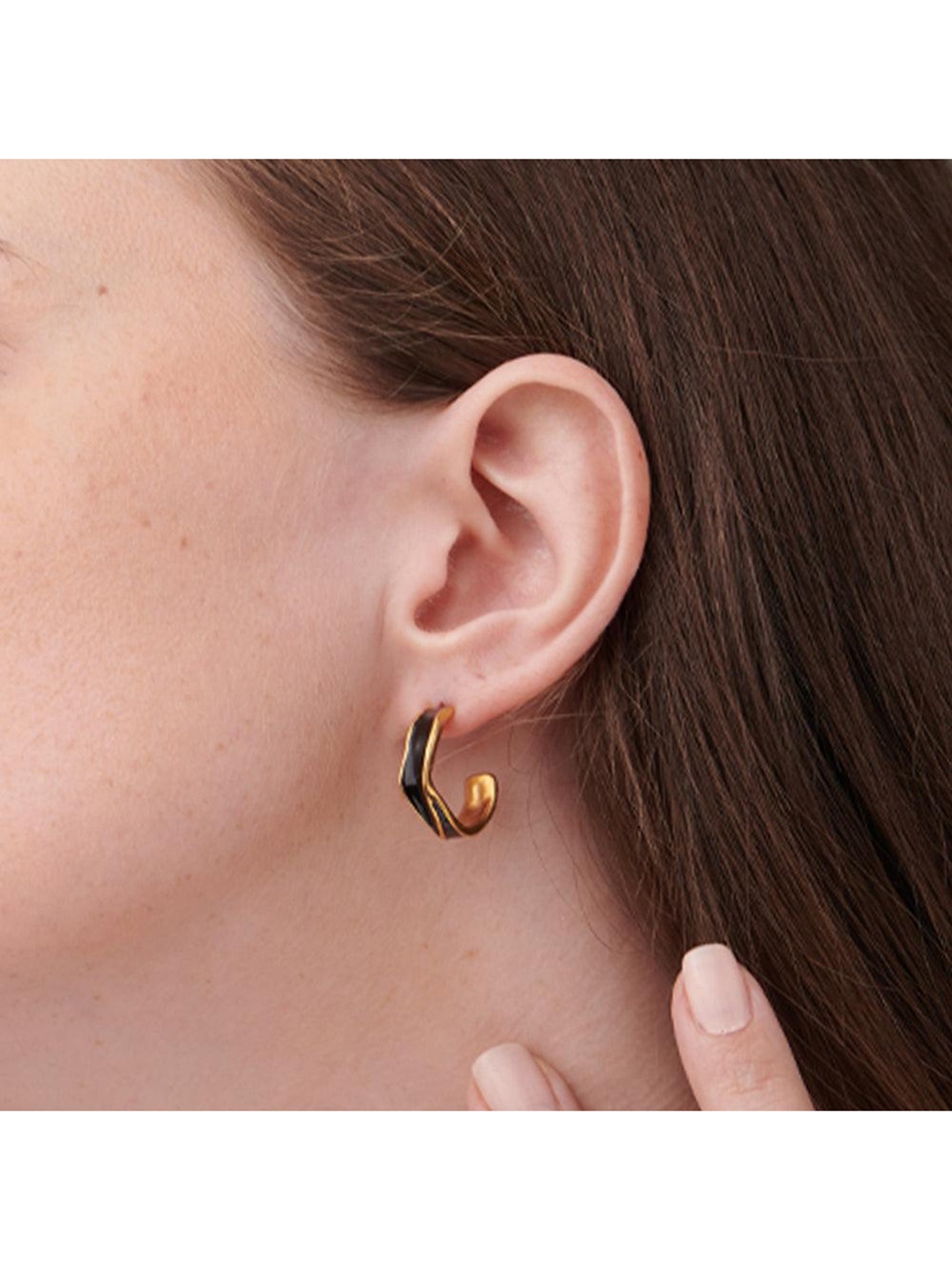 

PALMONAS Gold-Toned Crescent Shaped Studs Earrings