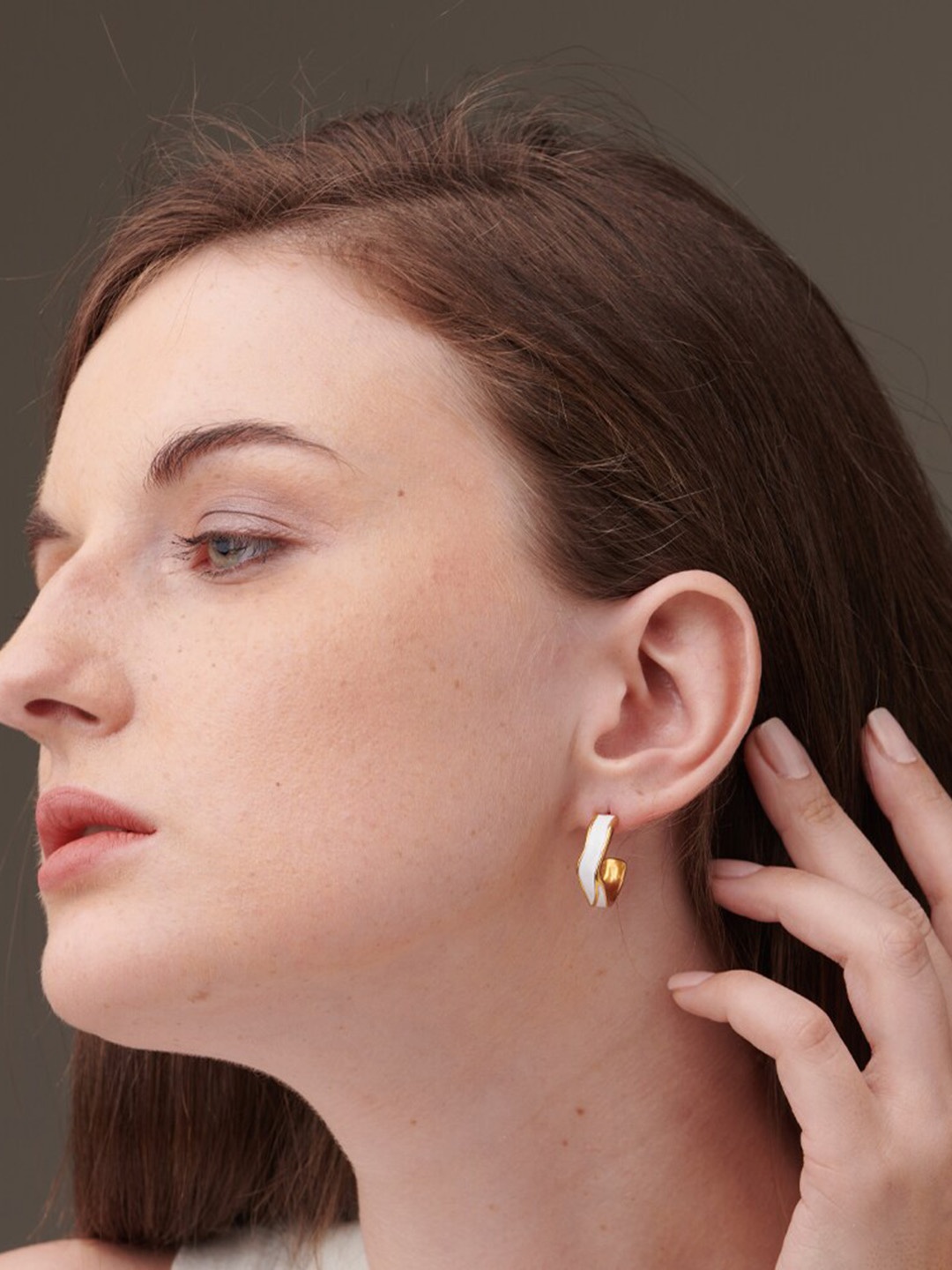 

PALMONAS Gold-Toned Crescent Shaped Studs Earrings
