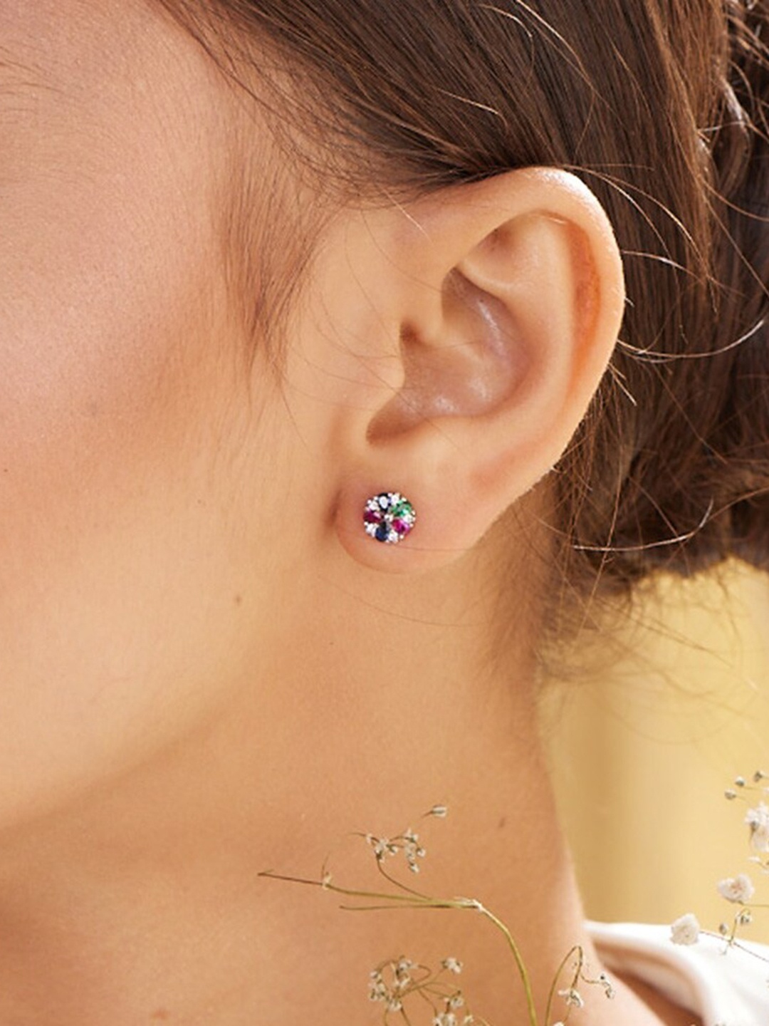 

PALMONAS Women Silver-Toned Pink Diamond Shaped Studs Earrings - 925 sterling silver
