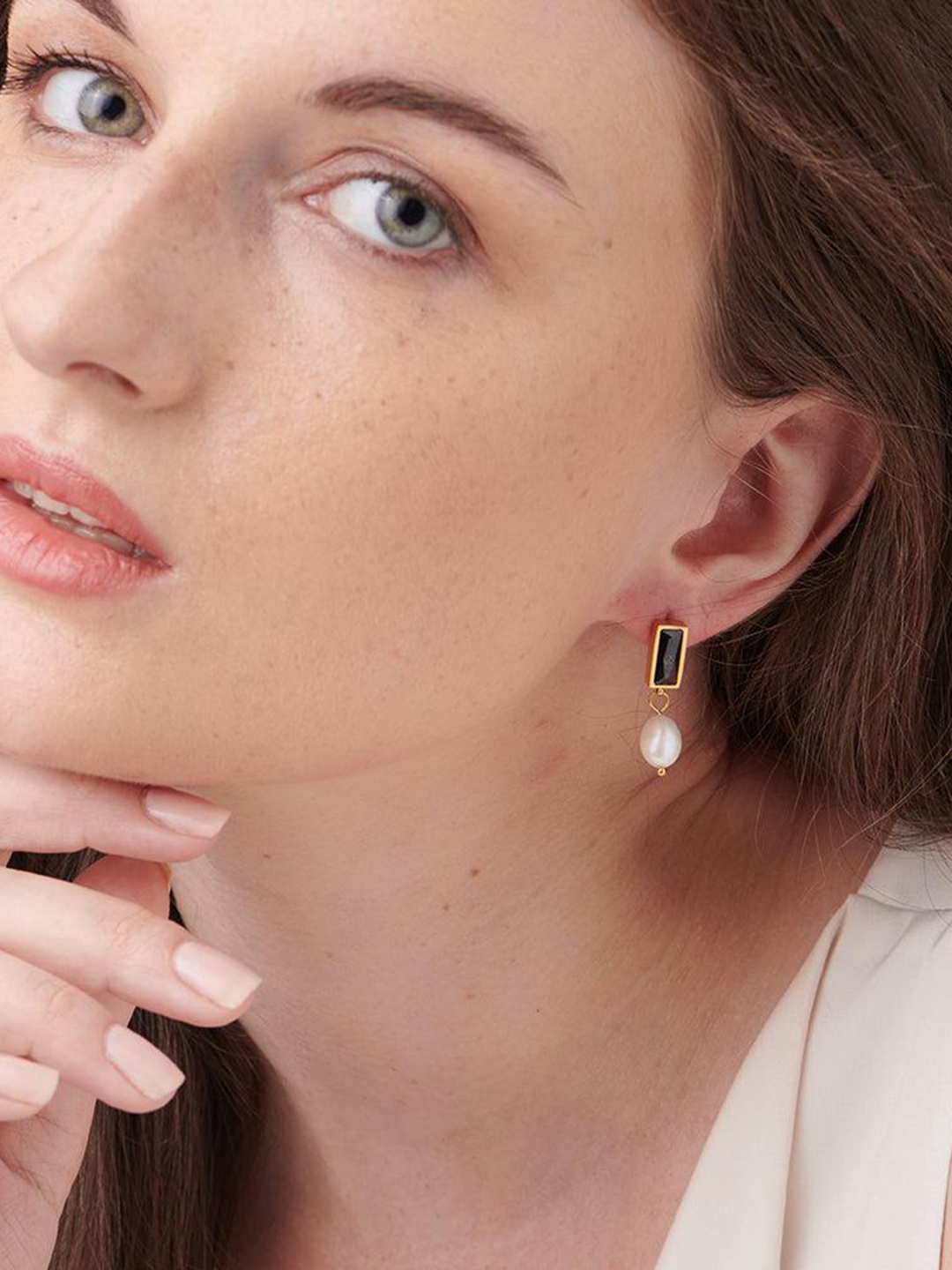 

PALMONAS Gold-Toned Square Drop Earrings
