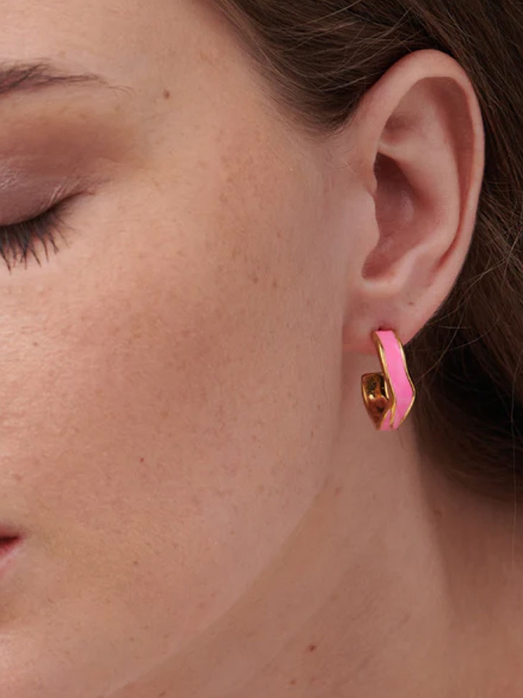 

PALMONAS Gold-Plated Pink Crescent Shaped Studs Earrings