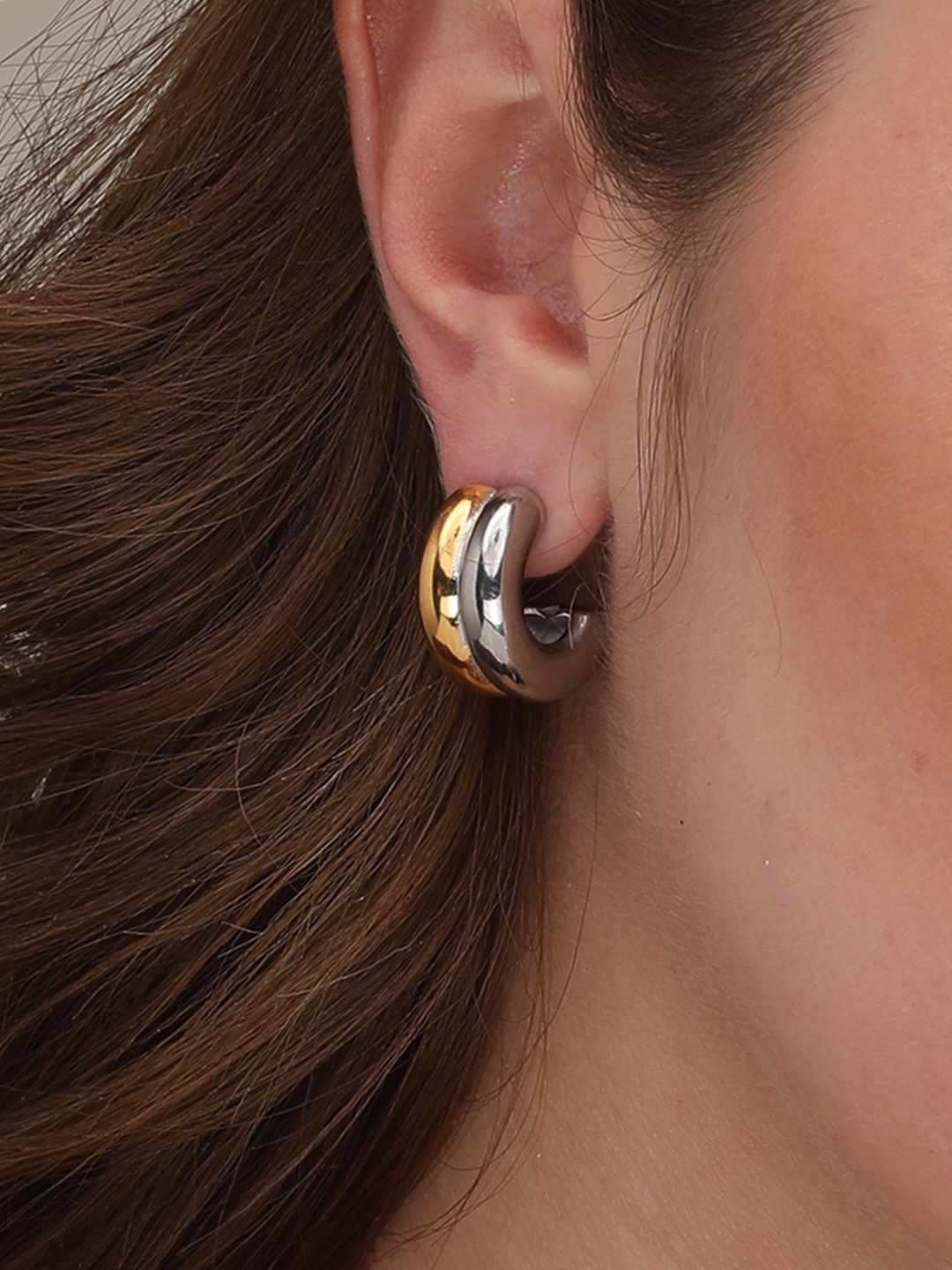 

PALMONAS Gold-Toned Crescent Shaped Studs Earrings