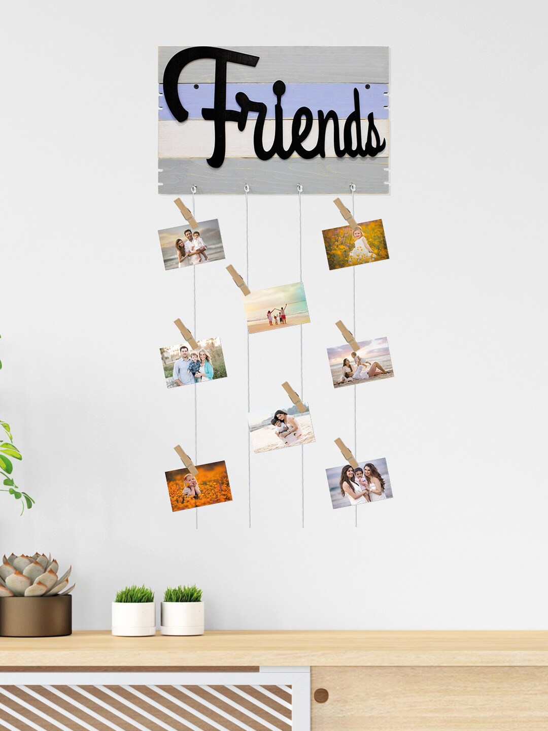 

RANDOM Multicoloured Wooden Friends Rope 8-Picture Hanging Photo Frame, Multi