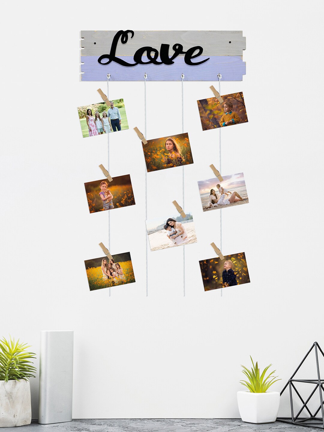

RANDOM Wooden Rope 8-Picture Hanging Photo Frame, Black