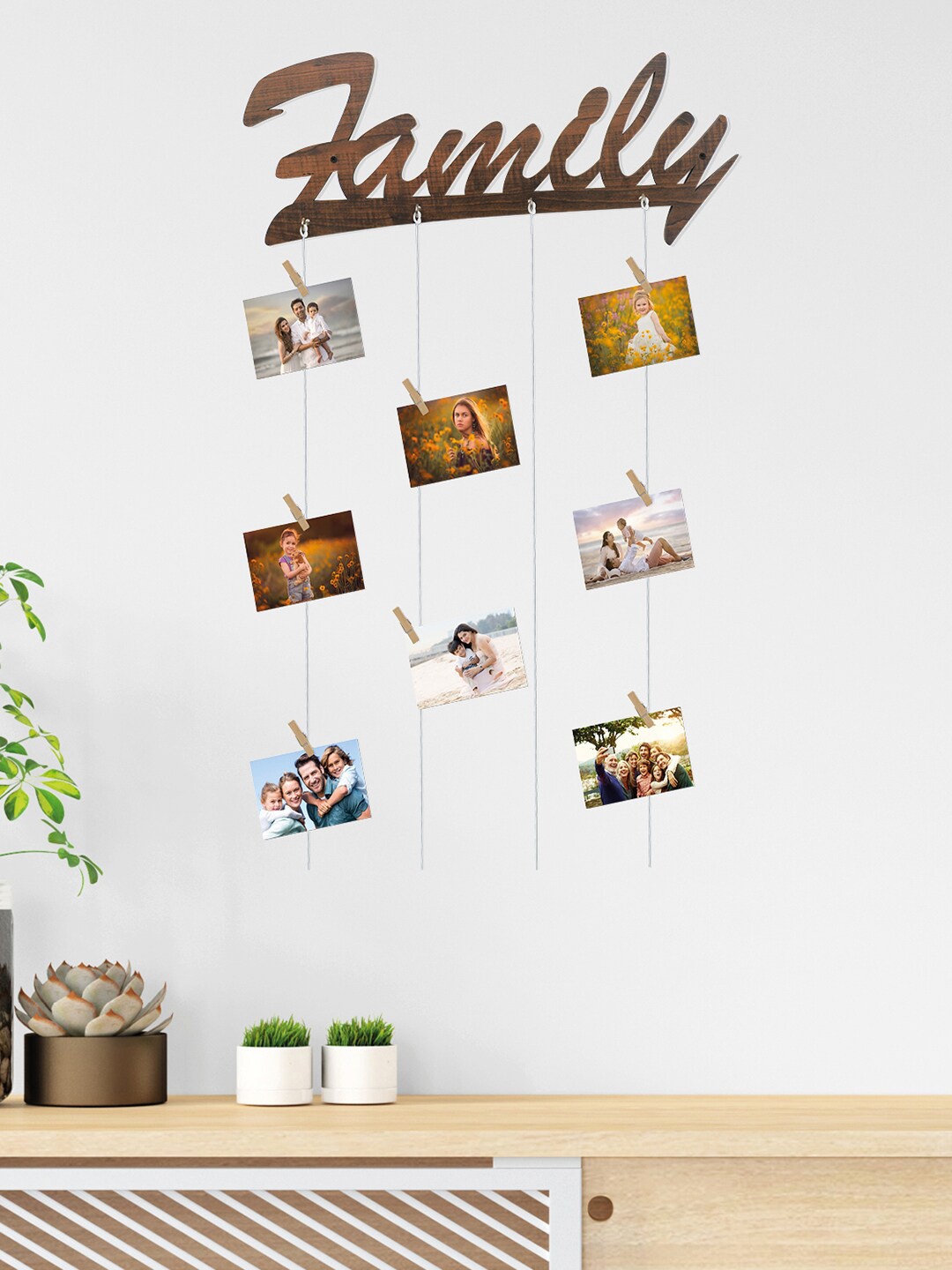 

RANDOM Wooden Family Rope 8-Picture Hanging Photo Frame, Brown