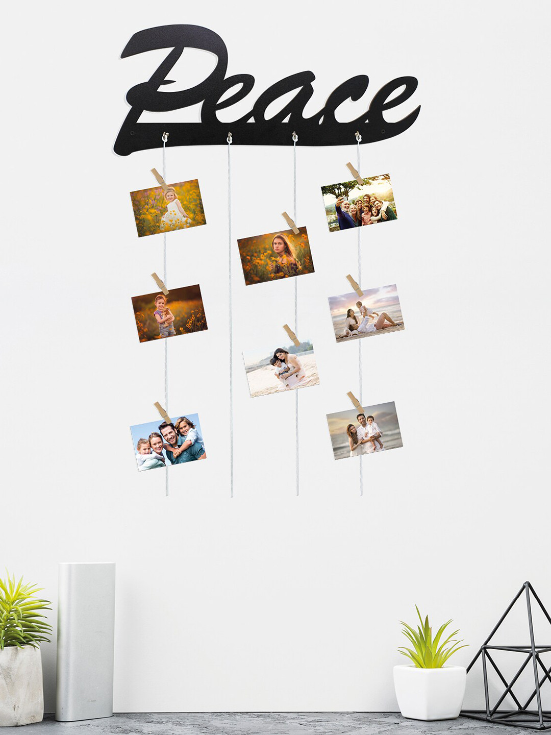 

RANDOM Wooden Peace Rope 8-Picture Hanging Photo Frame, Black
