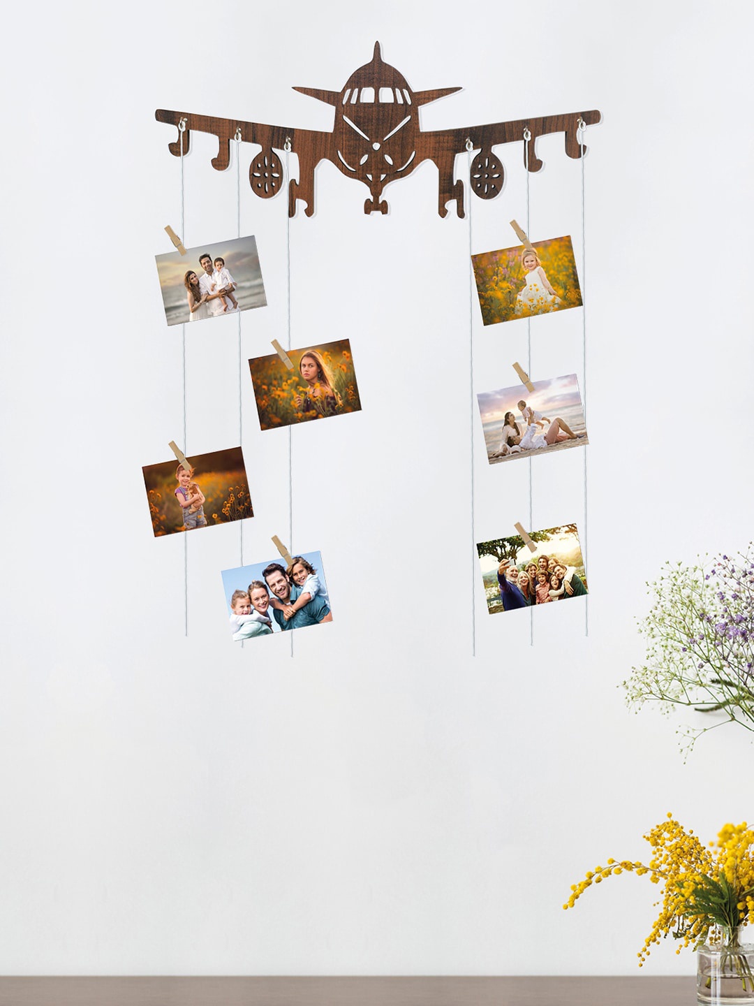 

RANDOM Wooden Rope 8-Picture Hanging Photo Frame, Brown