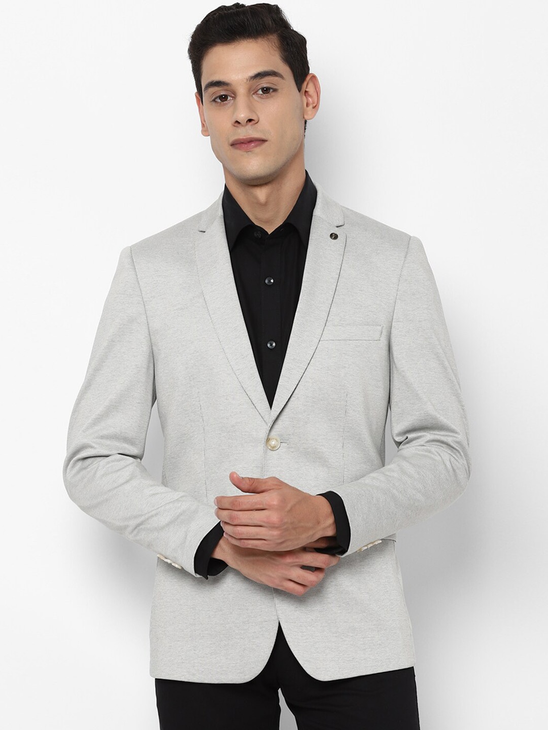 

Allen Solly Men Grey Textured Cotton Slim-Fit Single Breasted Formal Blazer