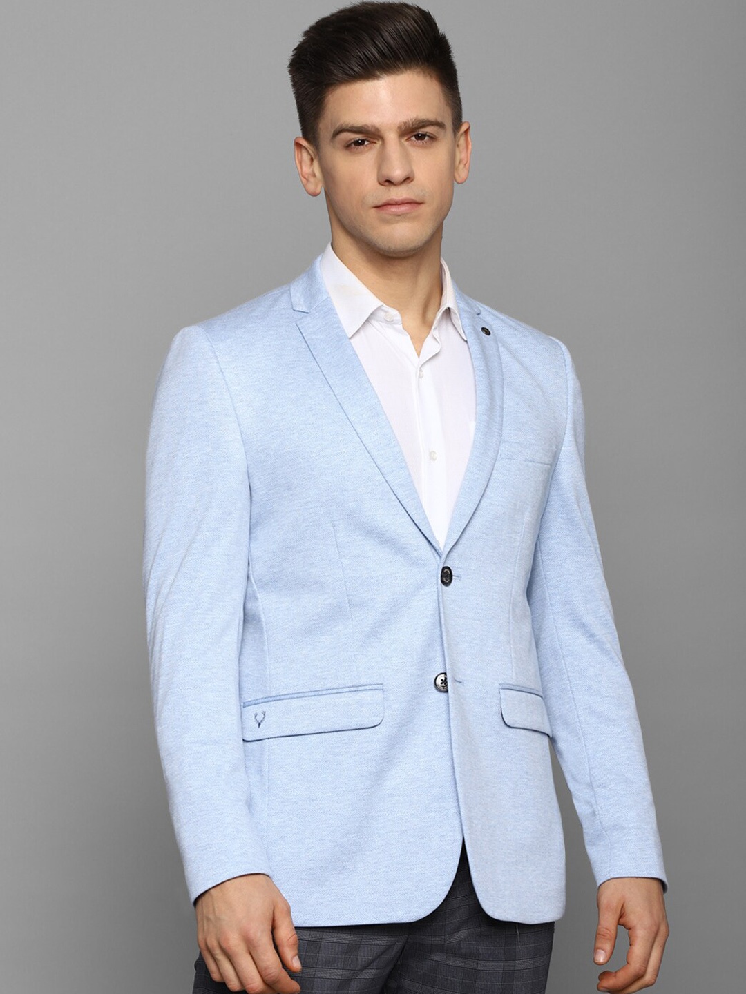 Allen Solly Men Blue Solid Slim-Fit Single-Breasted Blazers