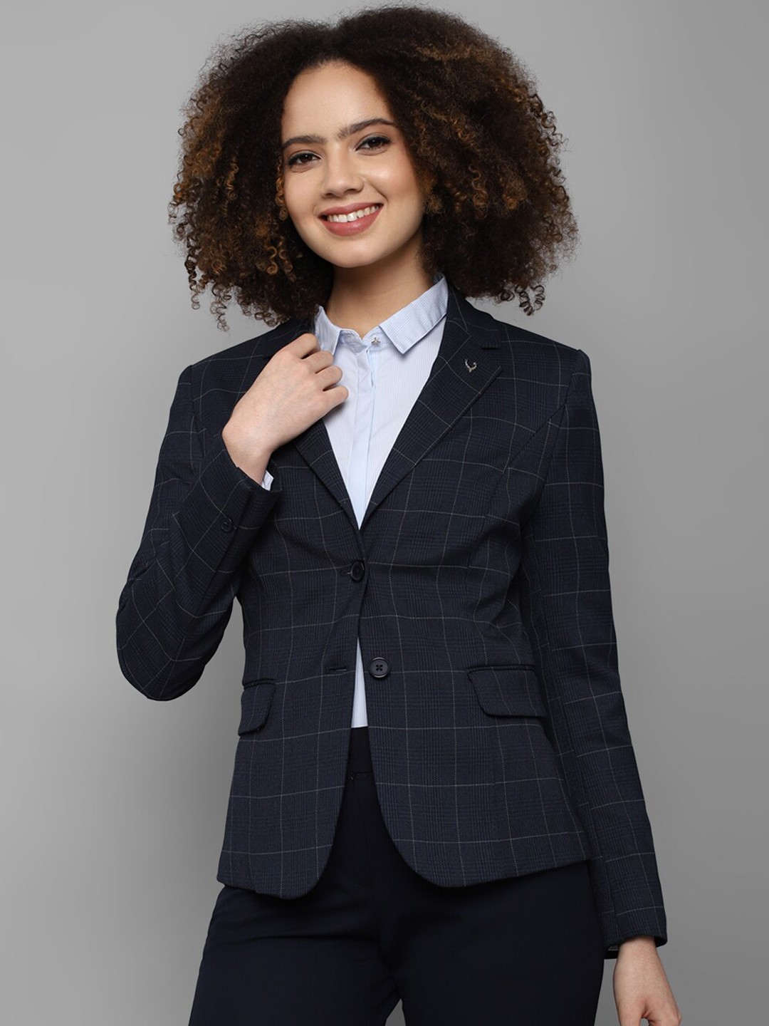 

Allen Solly Woman Navy Blue Checked Single Breasted Casual Blazer