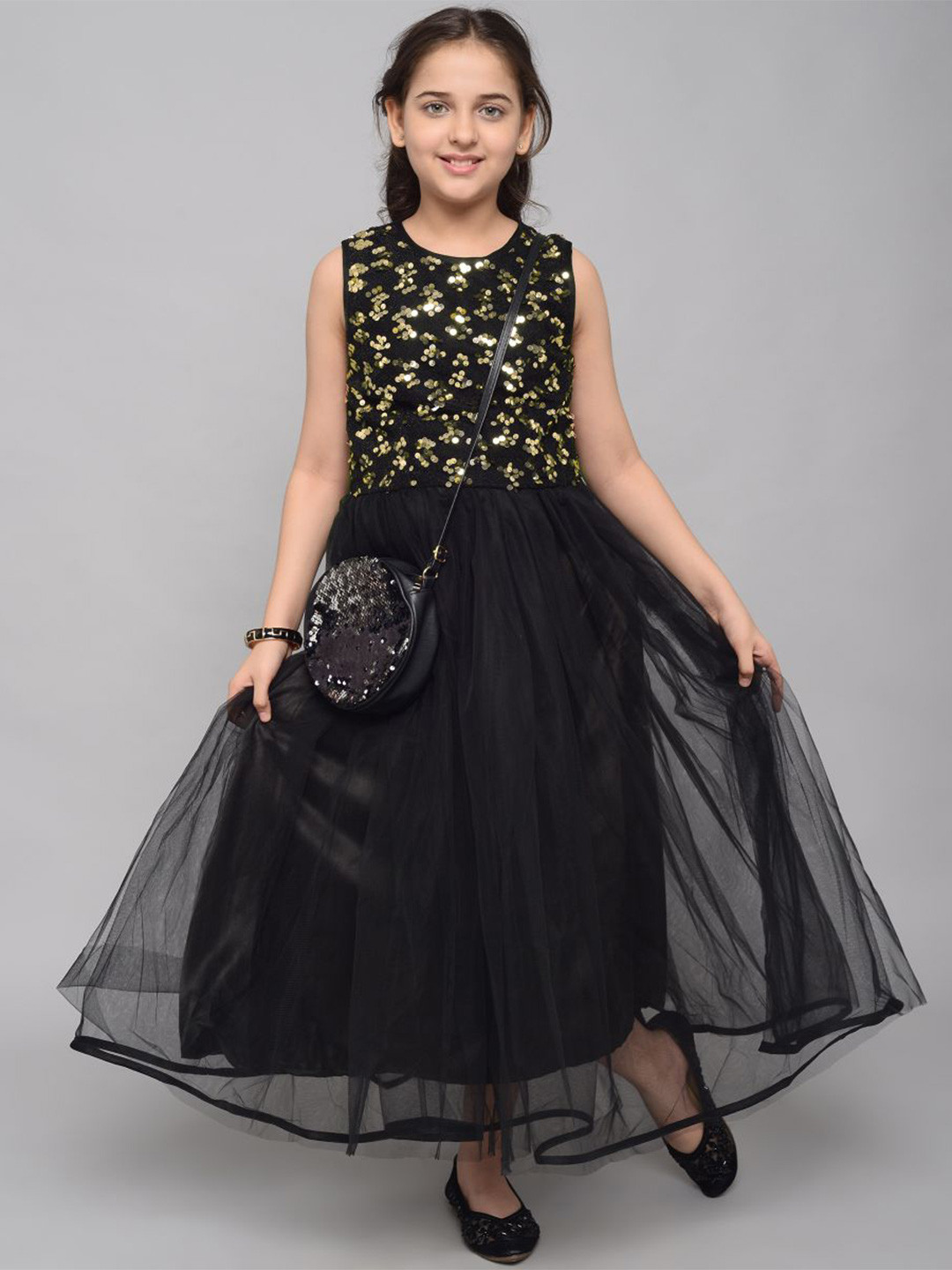 

White World Black Floral Net Ethnic Maxi Dress