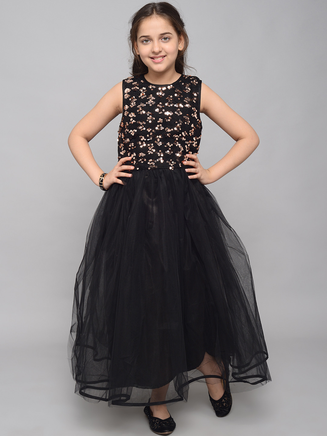 

White World Gold-Toned Floral Net Ethnic Maxi Dress