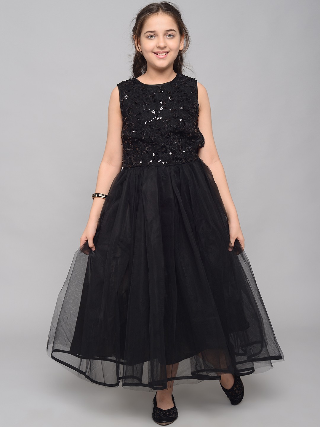 

White World Black Embellished Net Maxi Dress