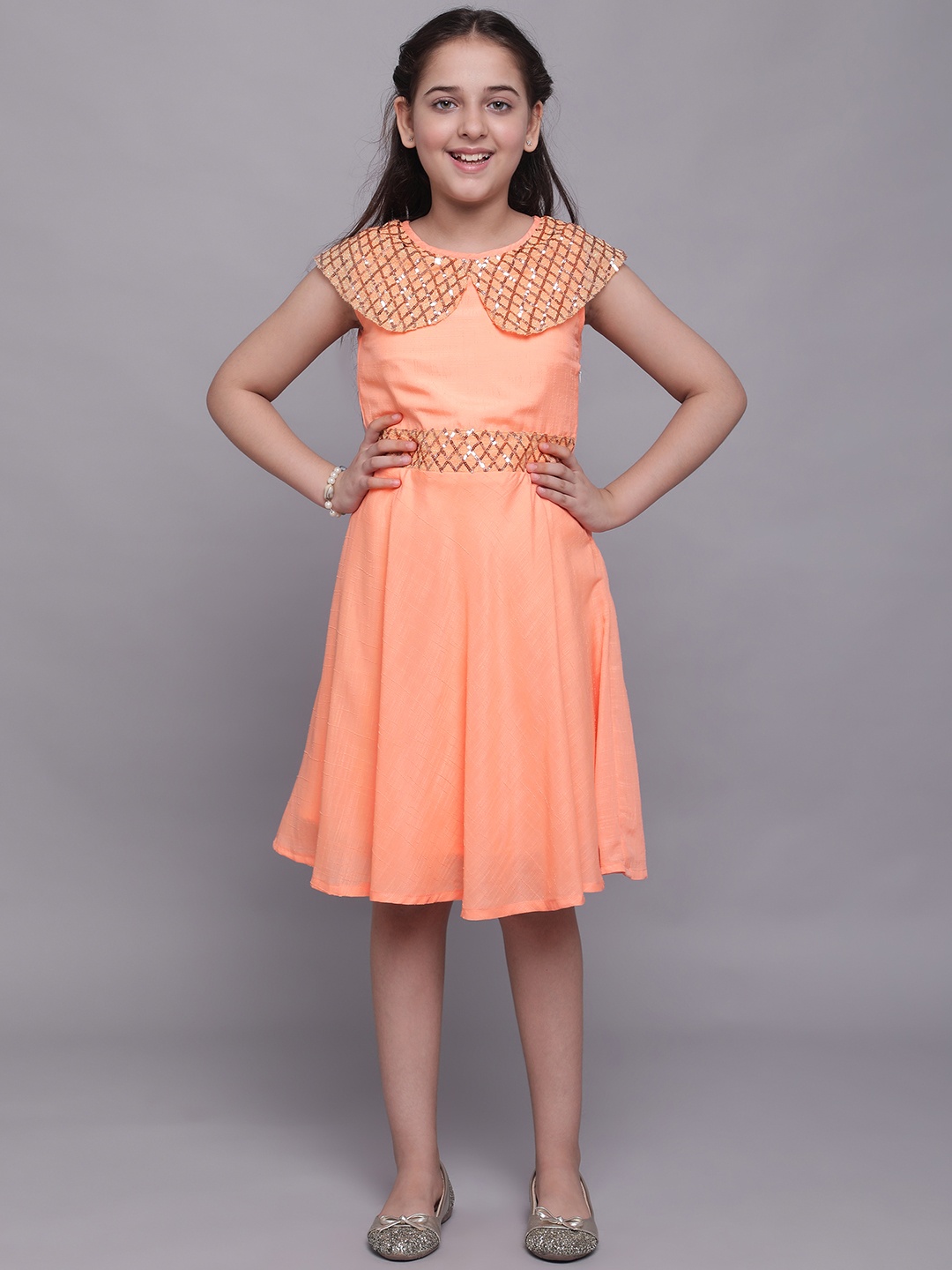 

White World Girls Orange Embellished Dress