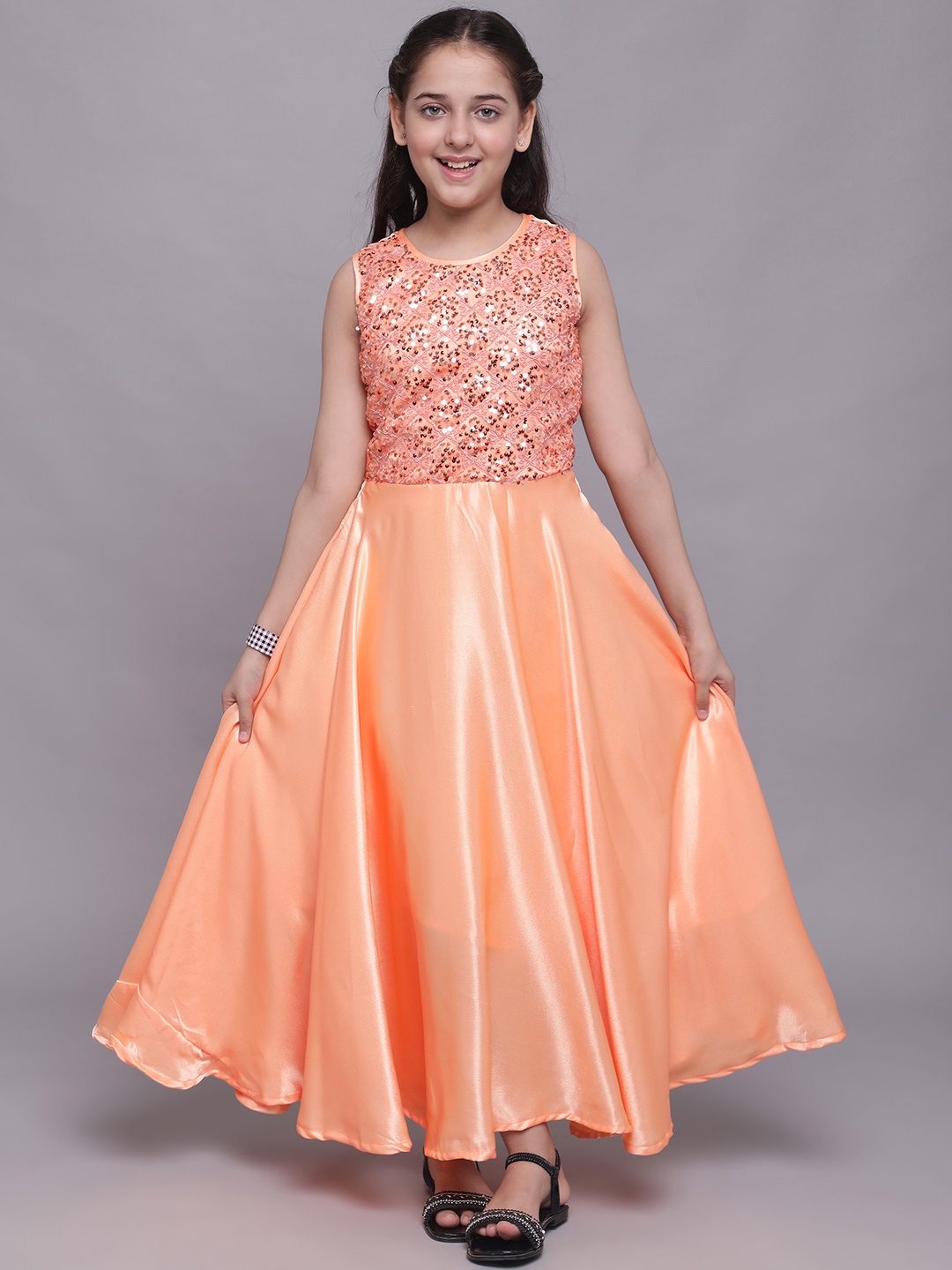 

White World Orange Embellished Satin Maxi Dress