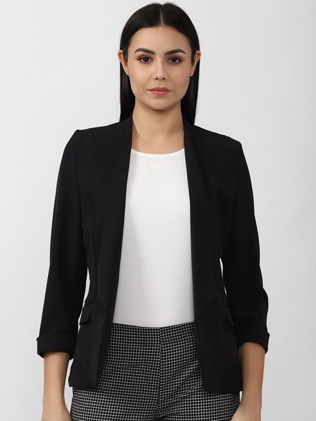 

Van Heusen Woman Black Solid Open Front Blazers