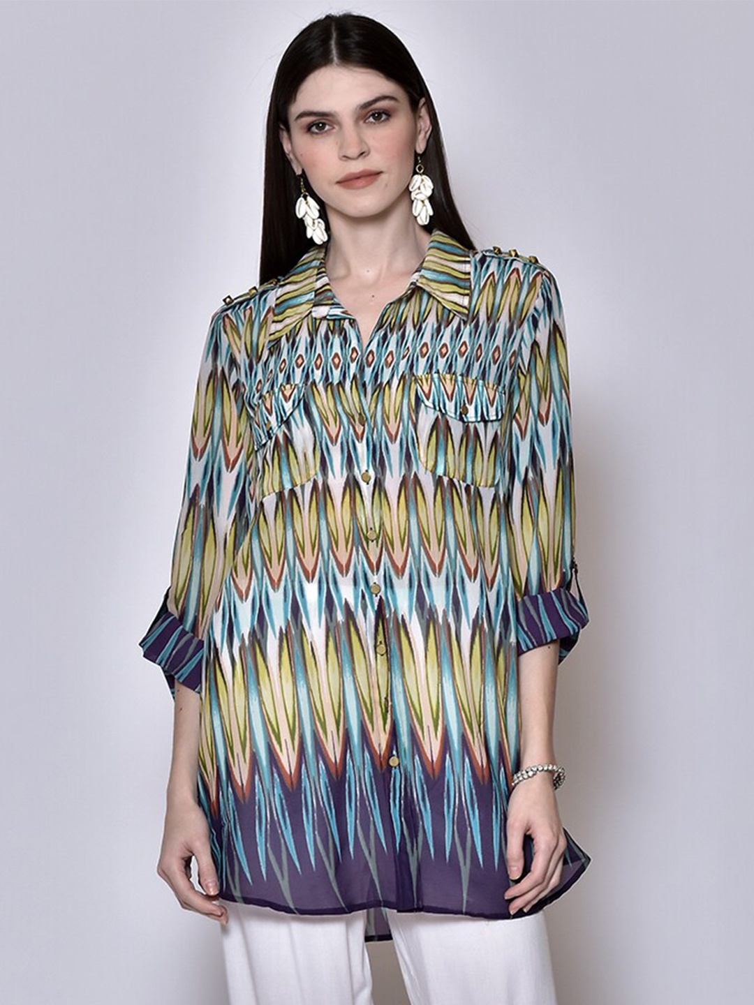 

250 DESIGNS Women Multicoloured Printed Casual Shirt, Yellow