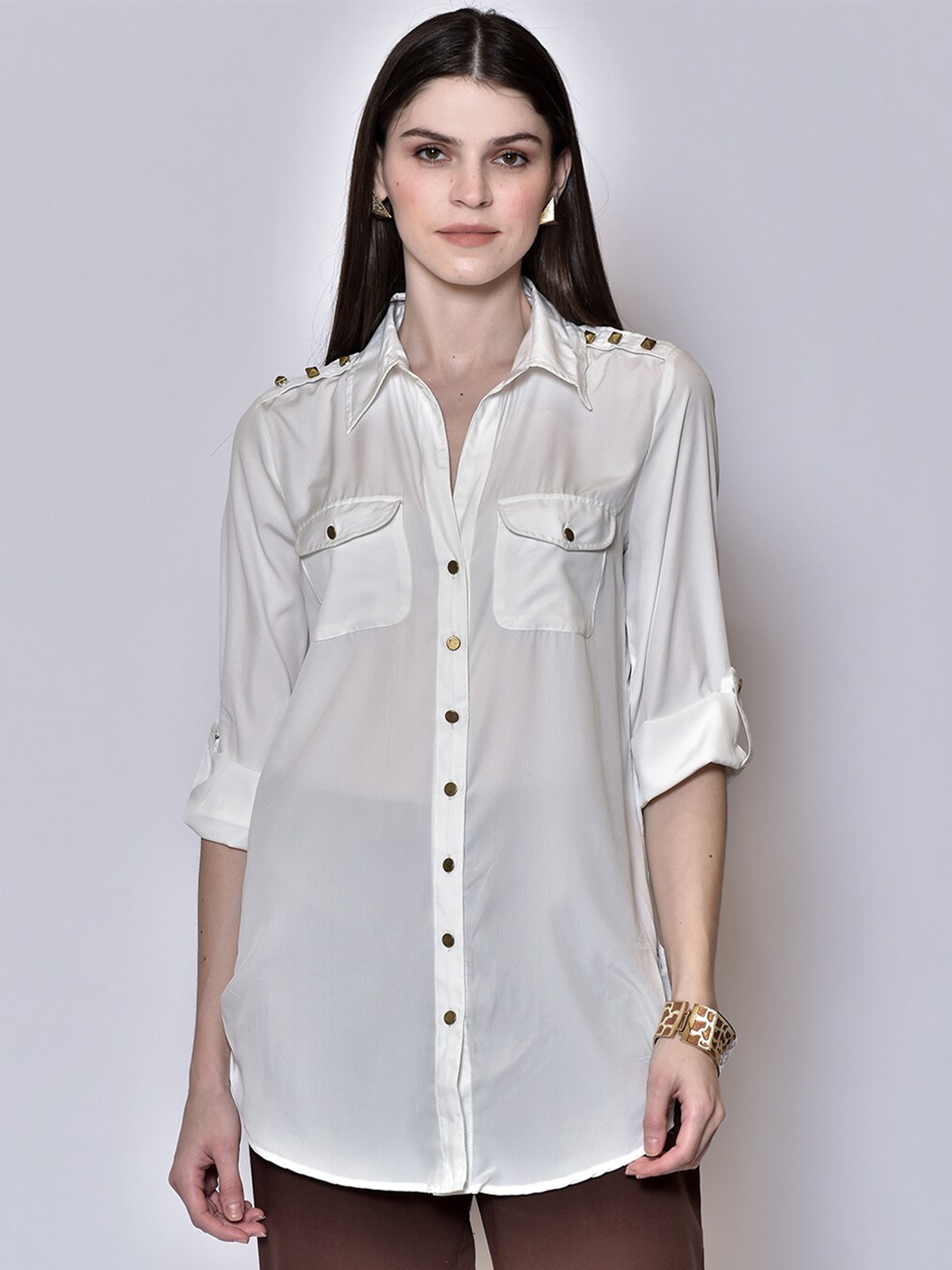 

250 DESIGNS Women White Casual Shirt