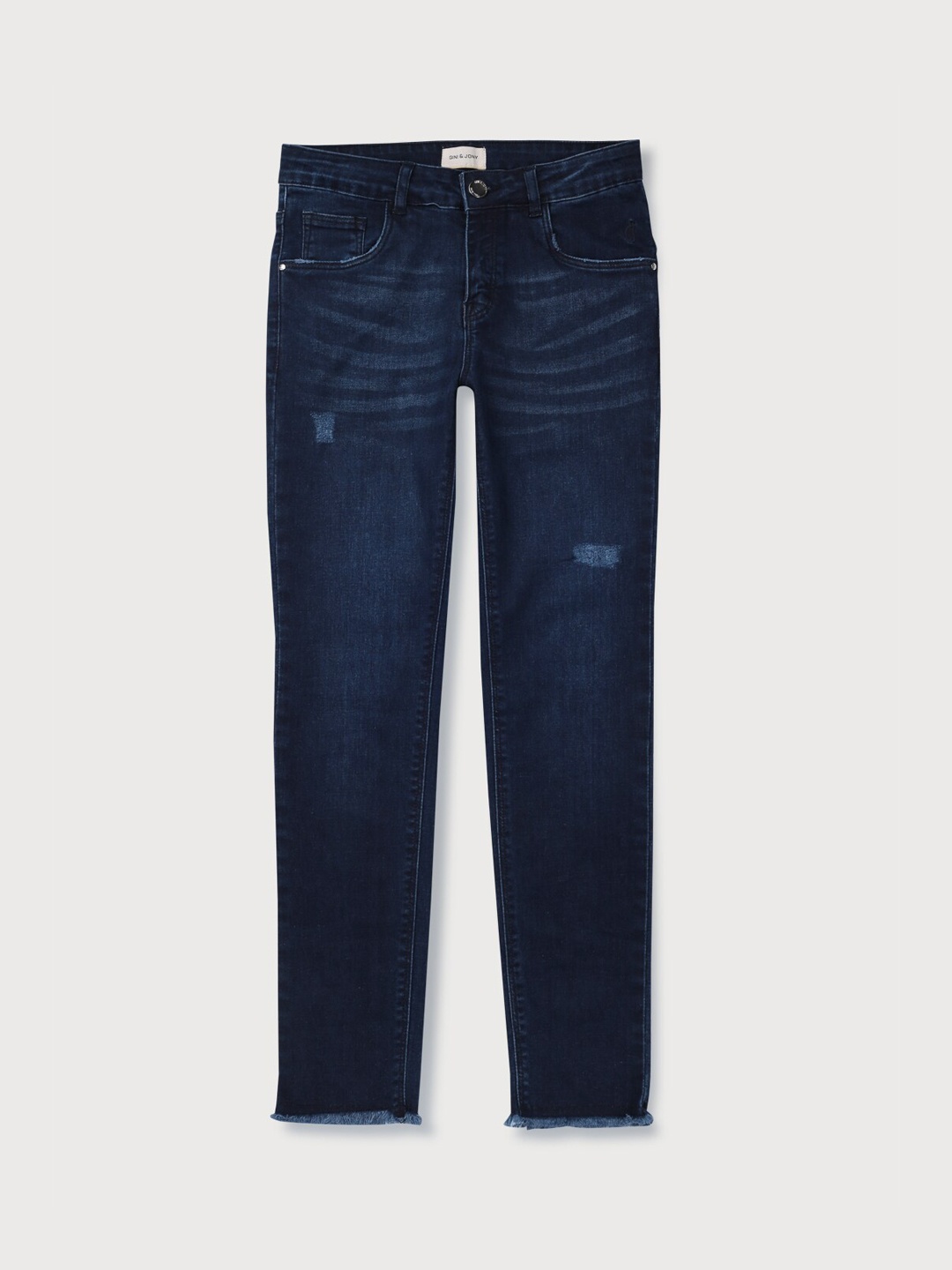 

Gini and Jony Girls Navy Blue Mildly Distressed Jeans