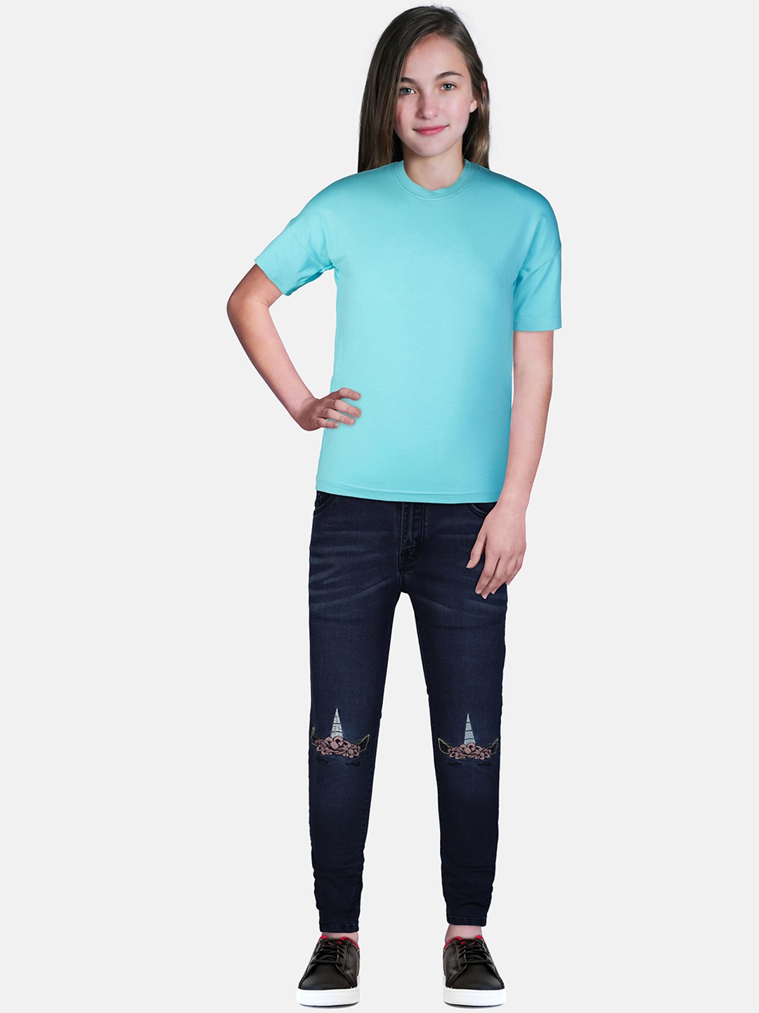 

Gini and Jony Girls Navy Blue Embroidered Jeans