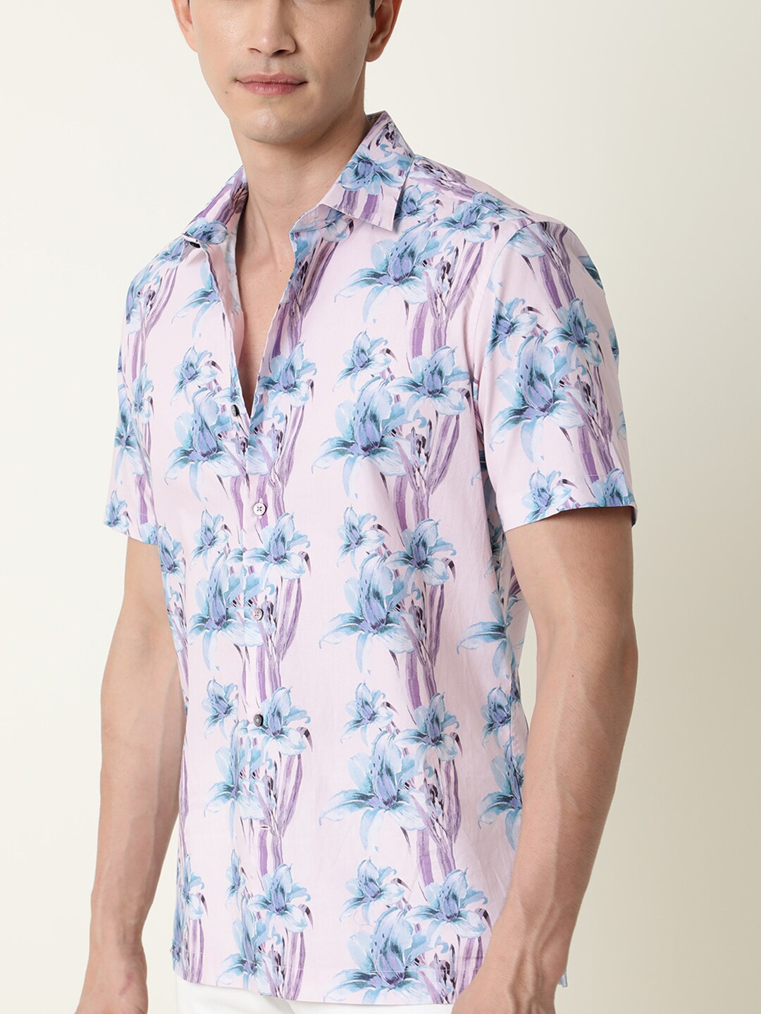 

RARE RABBIT Men Hadlo Floral Printed Cotton Slim Fit Shirt, Pink