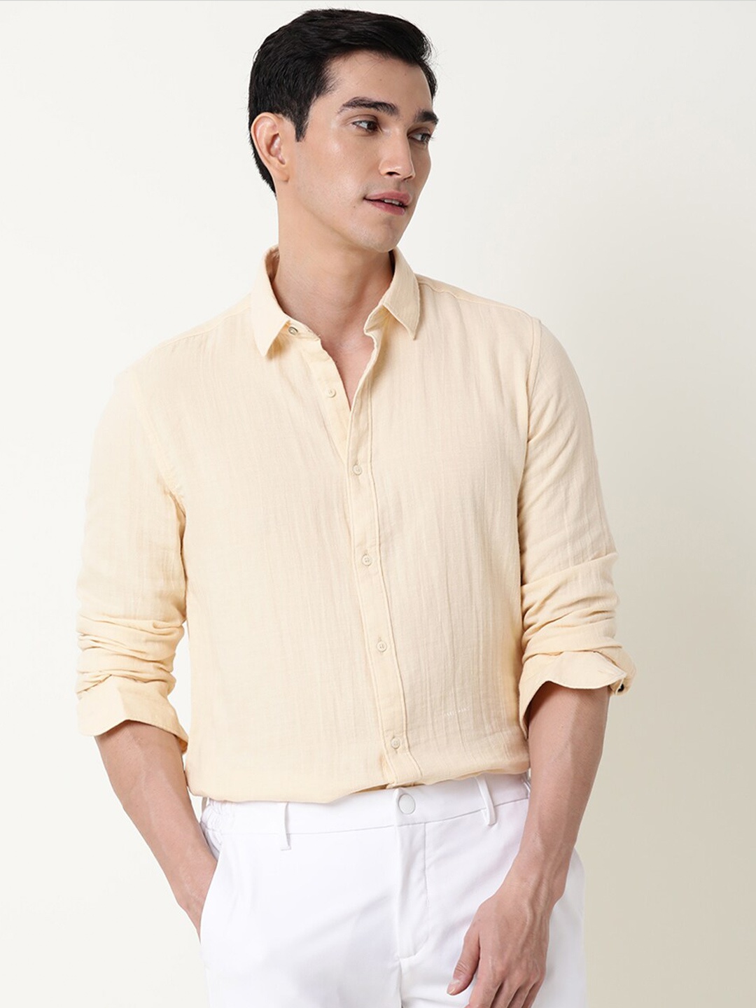 

RARE RABBIT Men Layers Slim Fit Striped Shirt, Beige