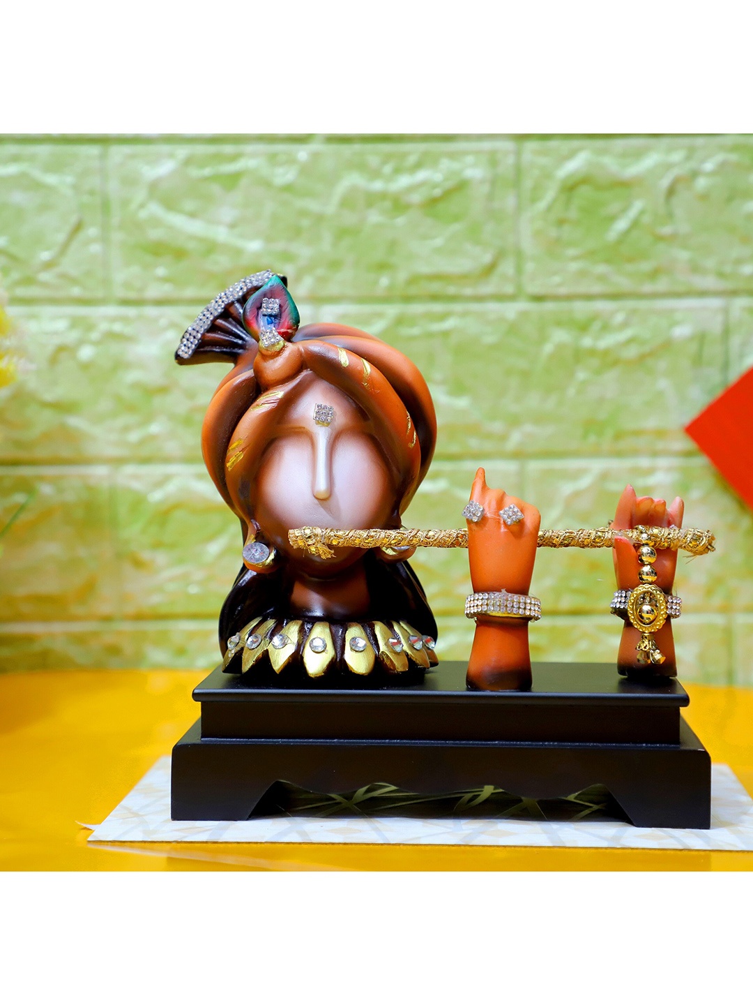 

FASHIYANOO Black & Orange Ladoo Gopal With Murli Showpieces
