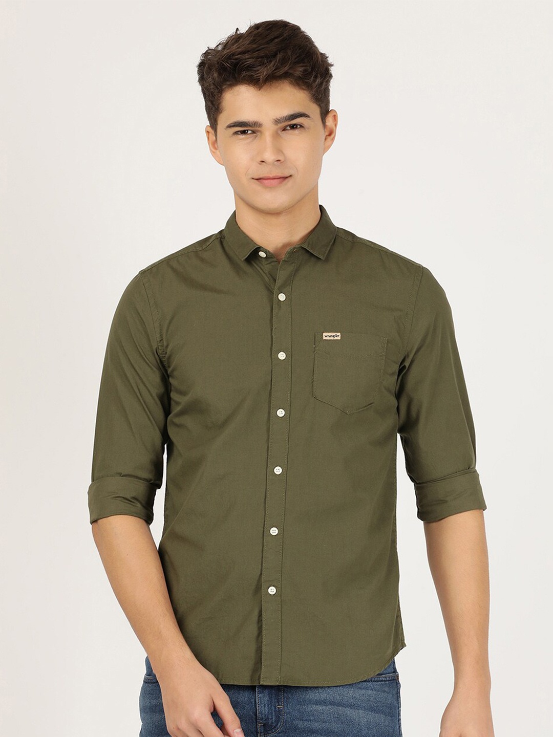 

Wrangler Men Olive Green Slim Fit Casual Shirt