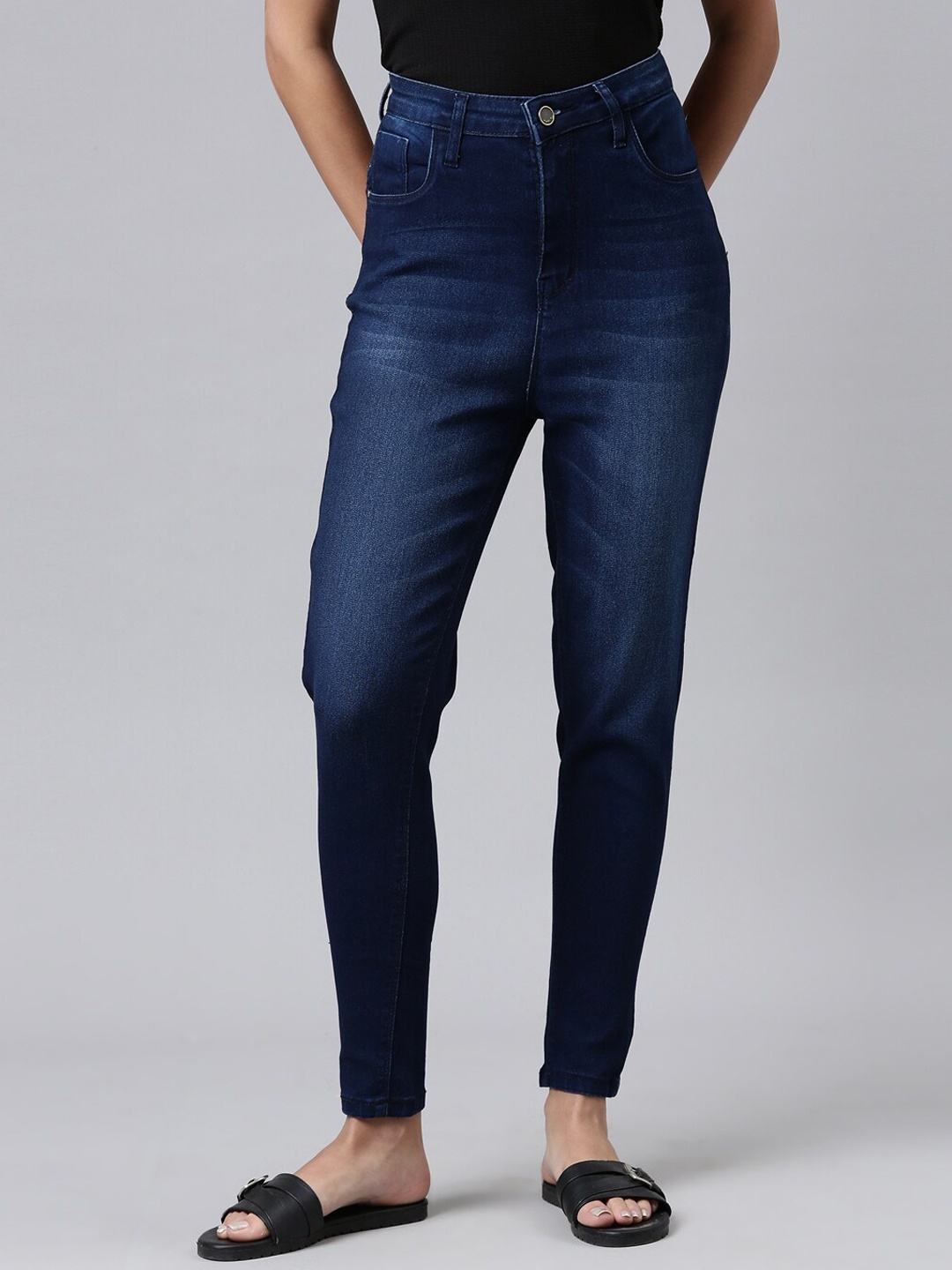 

ZHEIA Women Blue Skinny Fit High-Rise Low Distress Light Fade Jeans