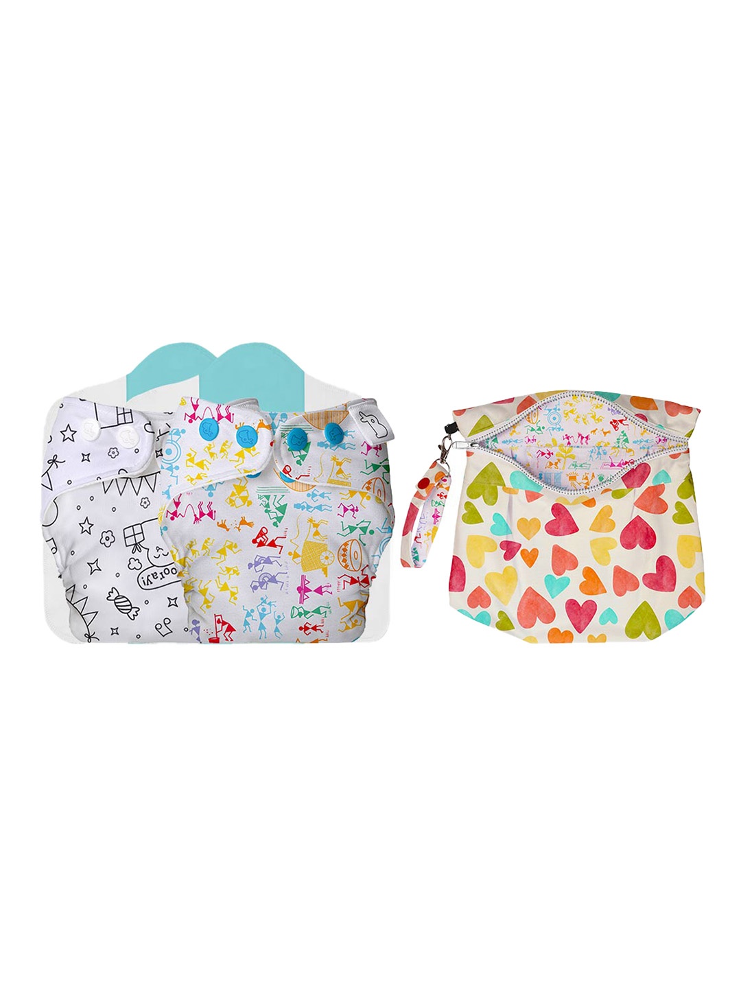 

SuperBottoms Infants Set Of 2 Multi-Coloured Printed Cotton Reusable Cloth Sustainable Diaper