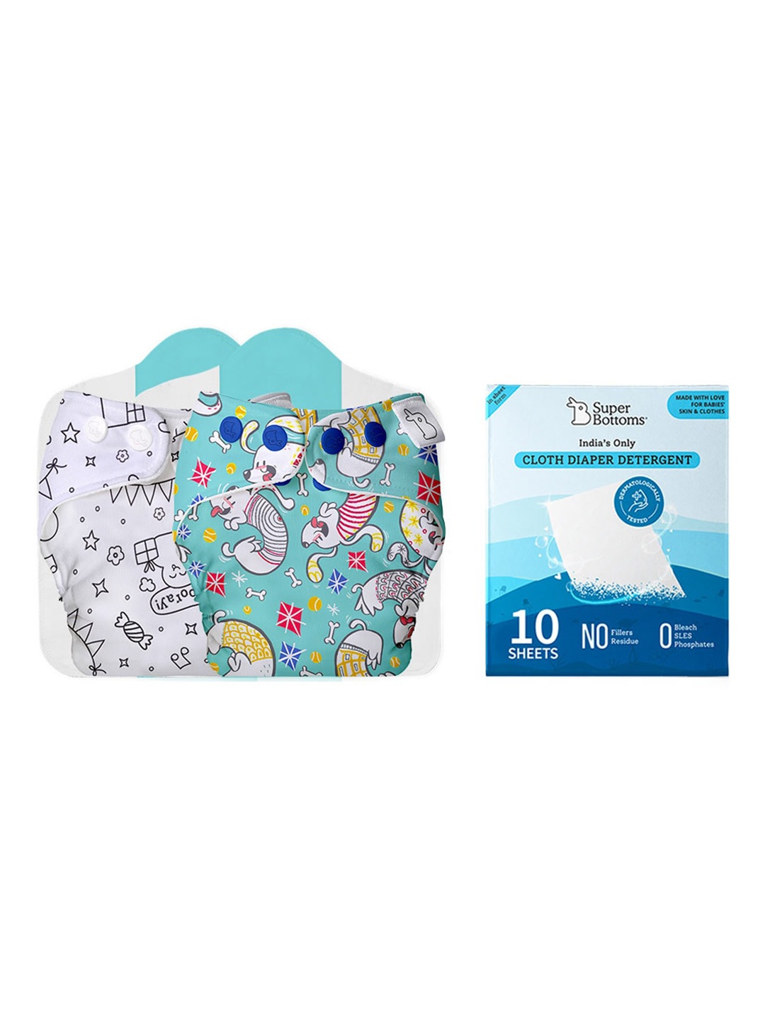 

SuperBottoms Infants Set Of 2 Cotton Cloth Sustainable Diaper, Multi