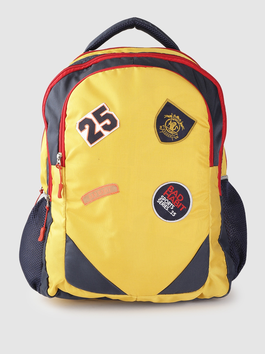 

BAD HABIT Unisex Yellow & Navy Blue Colourblocked Applique Detail Backpack