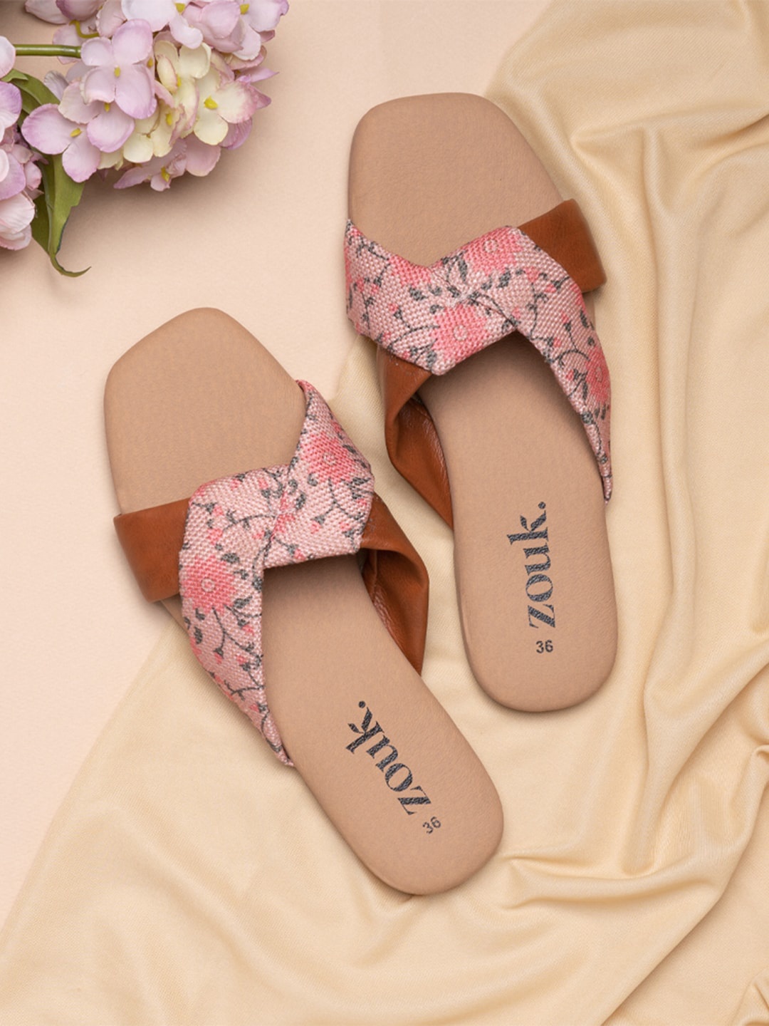 

ZOUK Women Pink Printed Open Toe Flats
