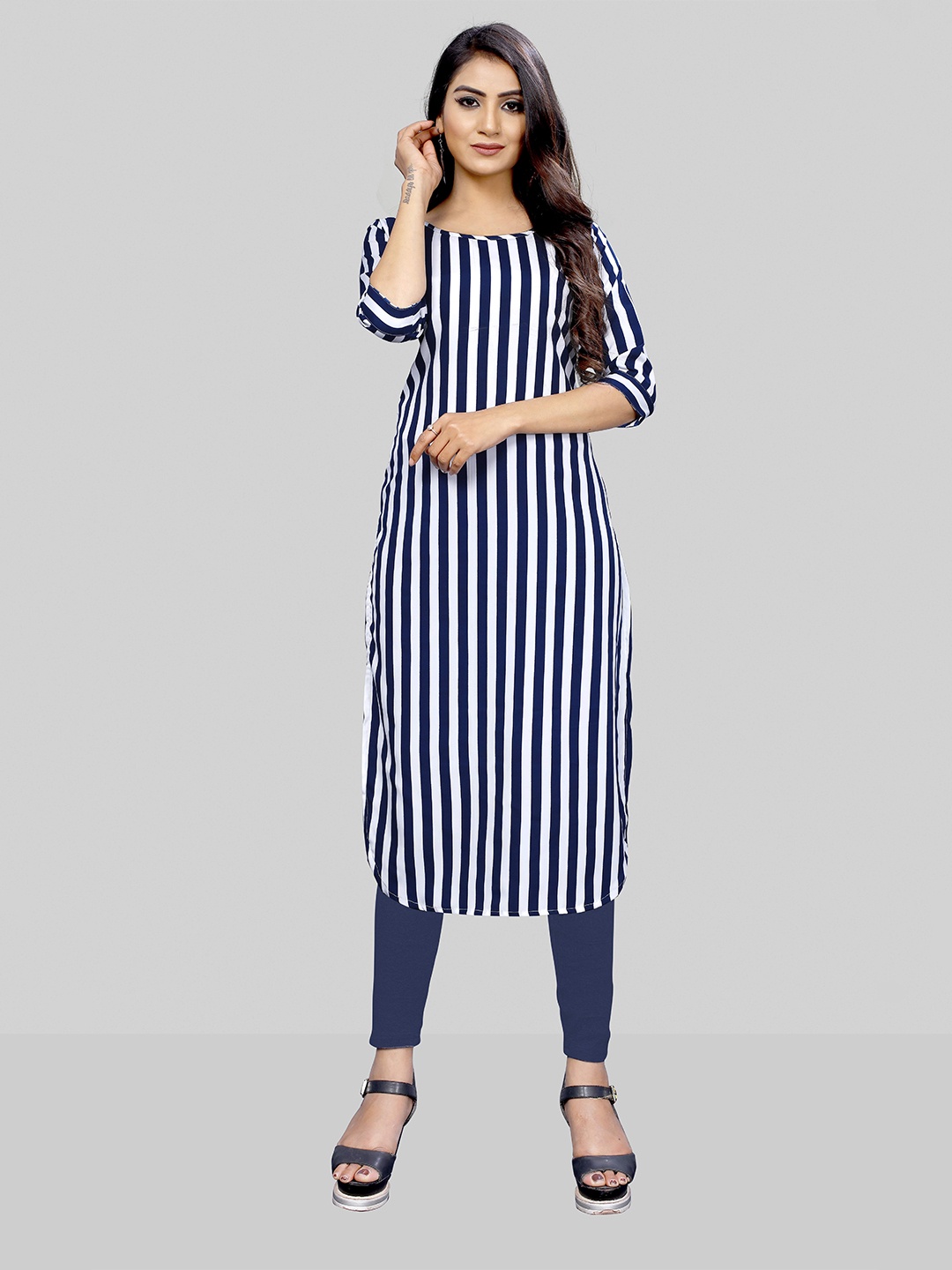 

MODLI 20 FASHION Women Blue & White Striped Casual Kurta