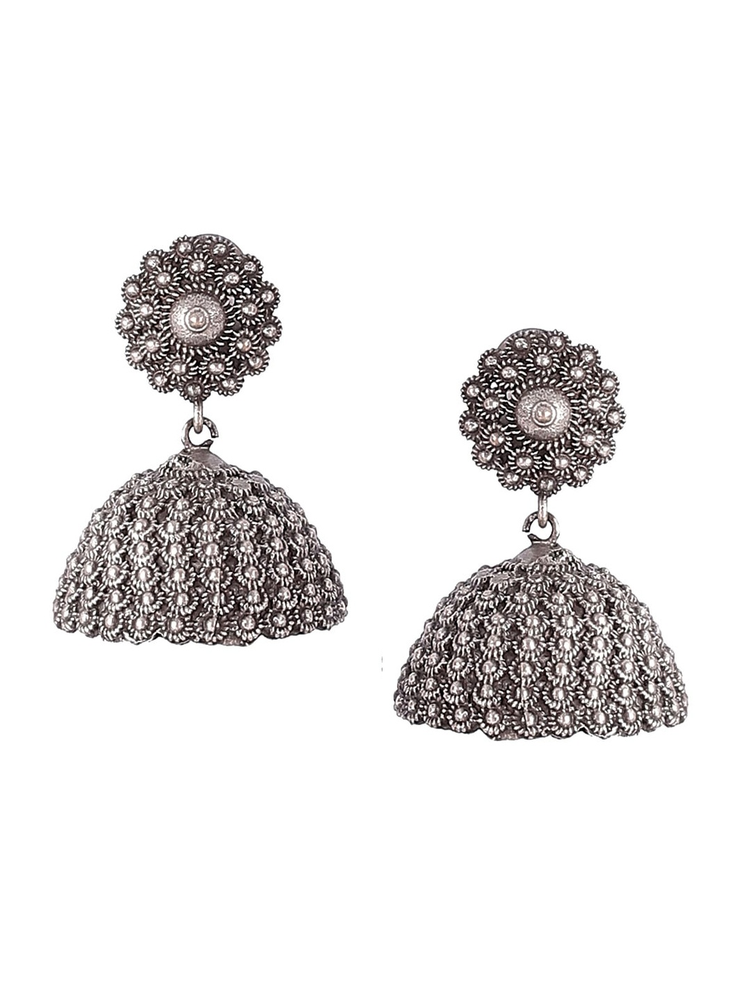 

Rangriti White Dome Shaped Oxidized Jhumkas Earrings