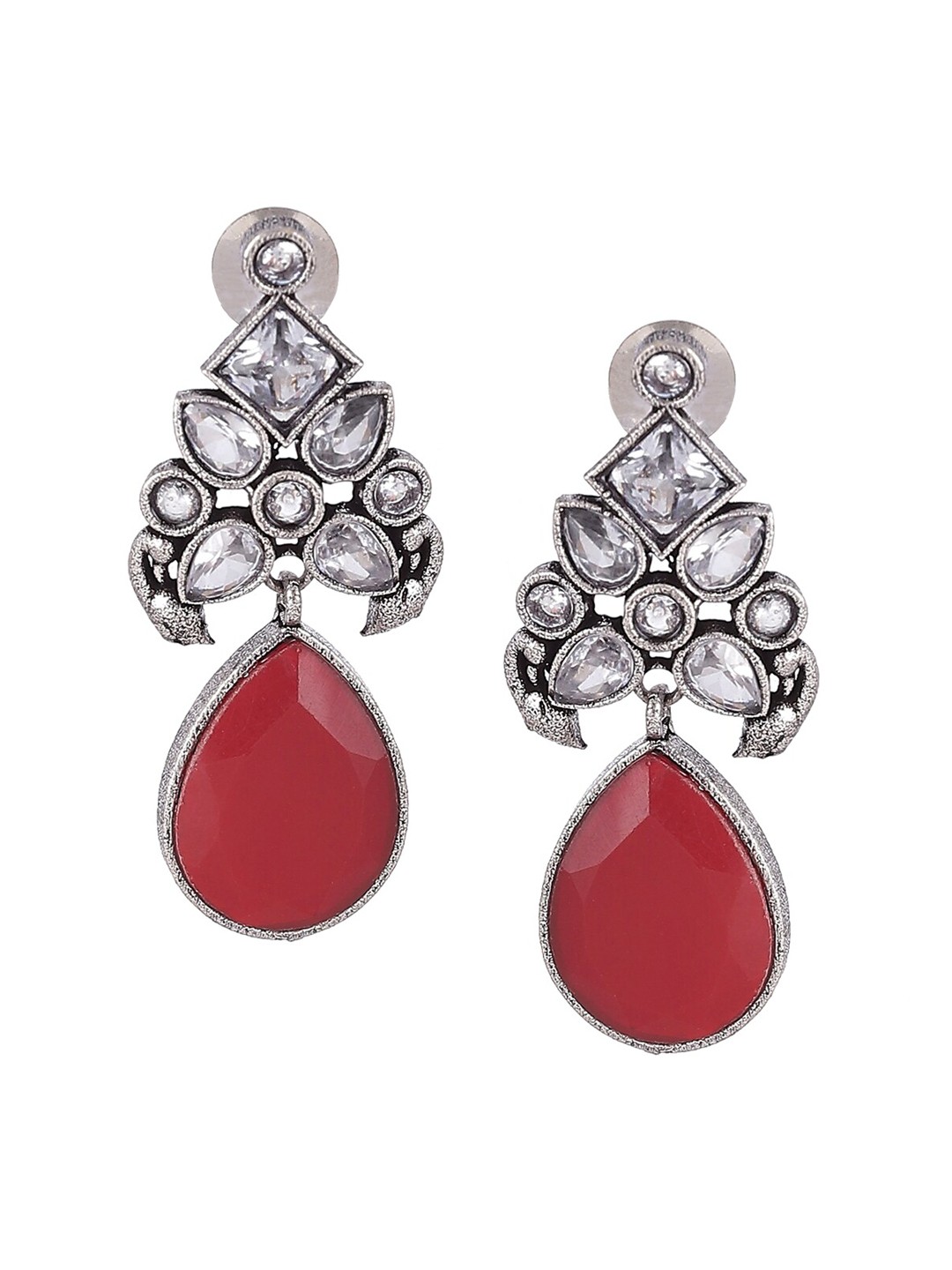 

Rangriti Women Maroon & Silver-Toned Contemporary Drop Earrings