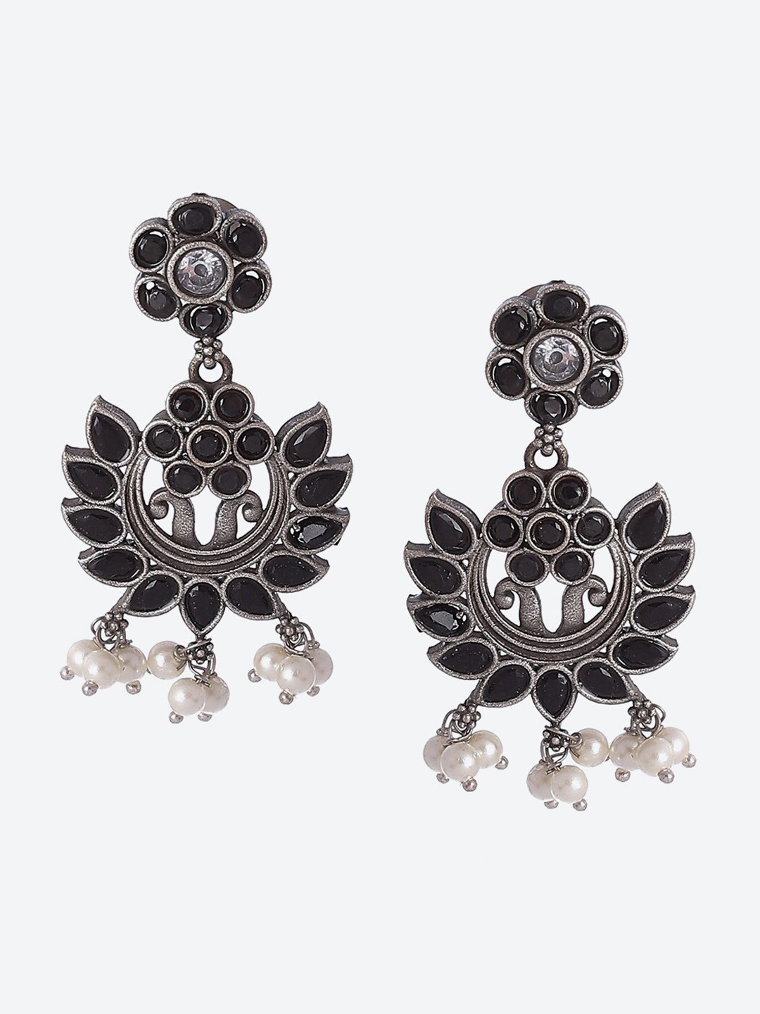 

Rangriti Silver-Toned & Black Contemporary Chandbalis Earrings