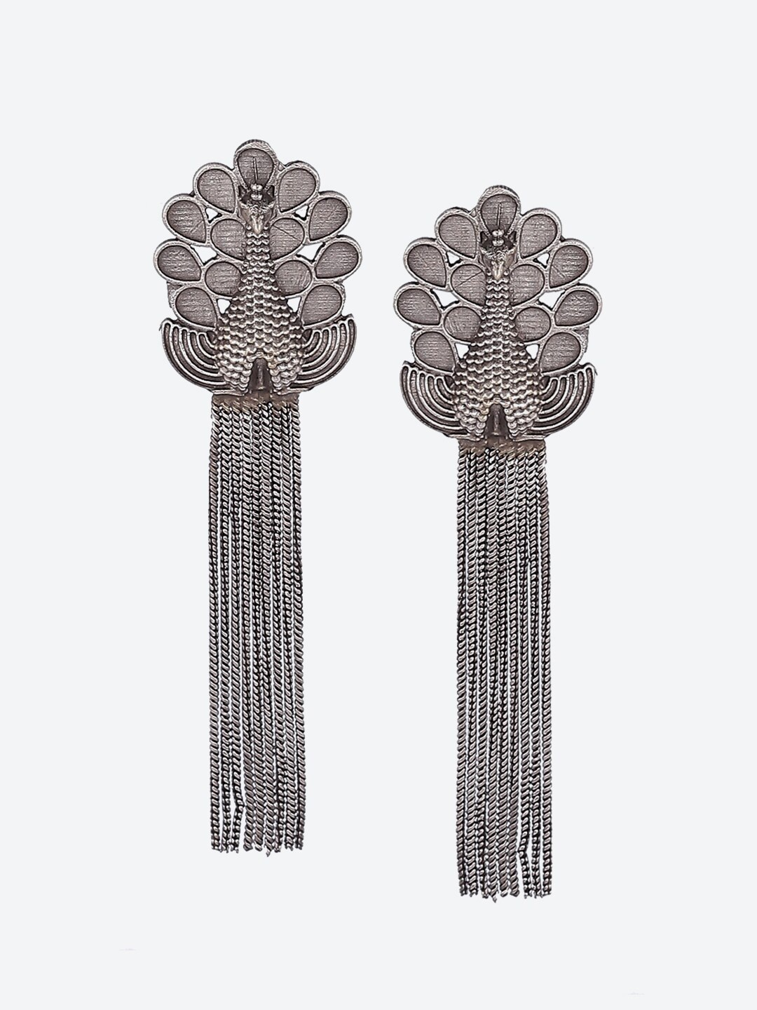 

Rangriti Gunmetal-Toned Tasselled Drop Earrings, Metallic