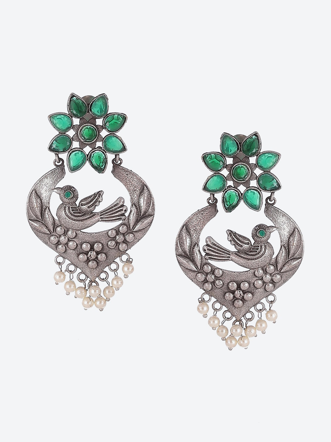

Rangriti Green Contemporary Oxidised Chandbalis Earrings