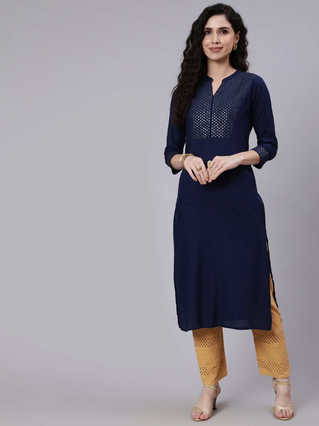 

Nayo Women Navy Blue Embellished Kurta
