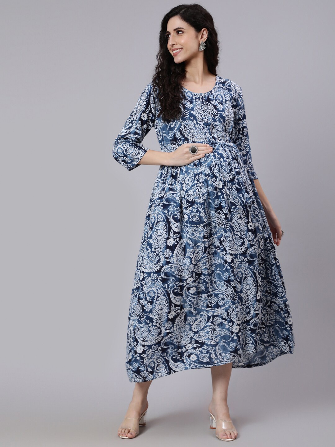 

Nayo Women Blue Ethnic Mothif Printed Maternity Dress