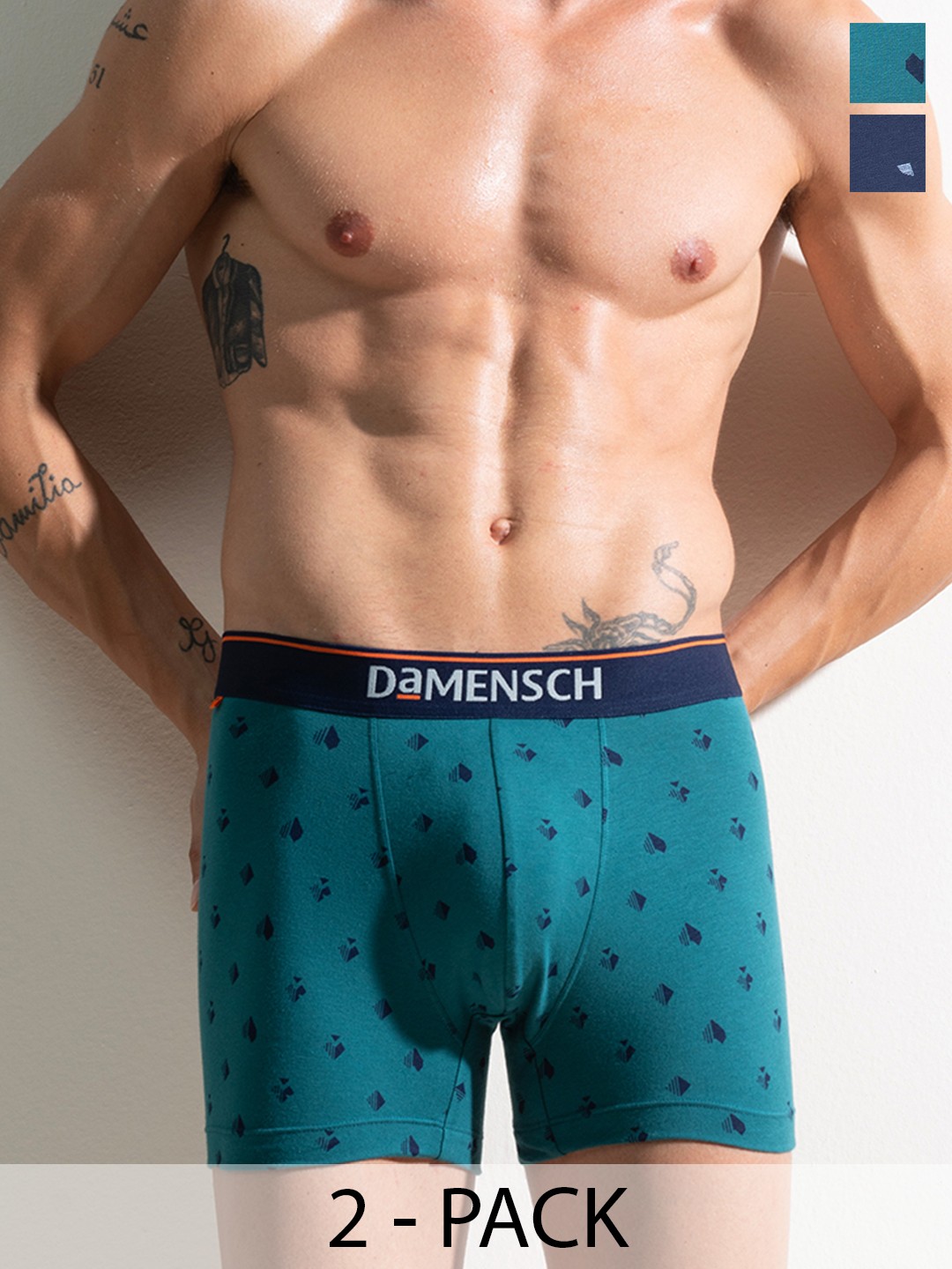 

DAMENSCH Men Pack Of 2 Printed Anti Bacterial Trunks DAM-CTP-T-BLB-CMT-PACK-2, Blue