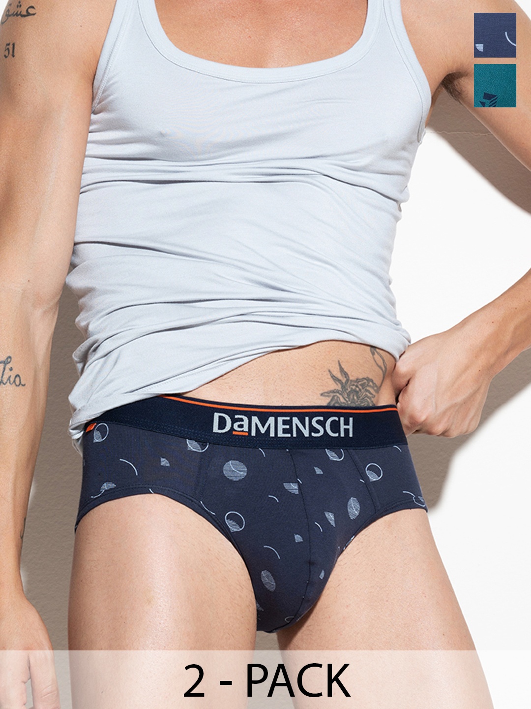 

DAMENSCH Men Pack Of 2 Anti Bacterial Cotton Basic Briefs, Navy blue