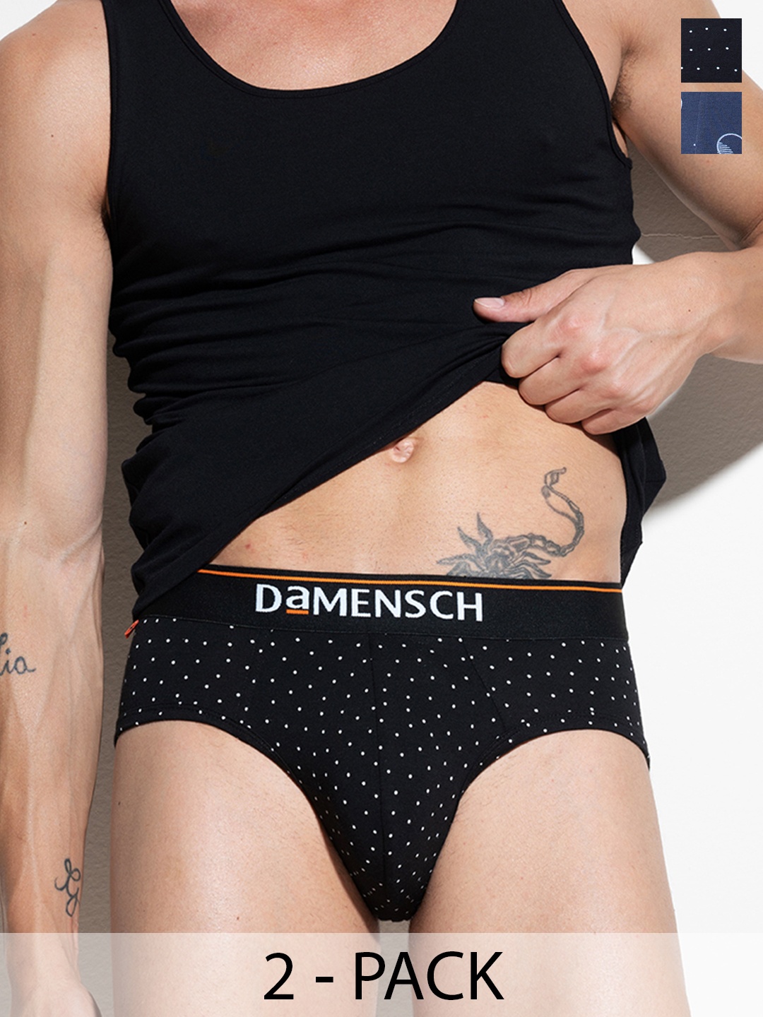 

DAMENSCH Men Pack of 2 Printed Anti Bacterial Basic Briefs, Navy blue