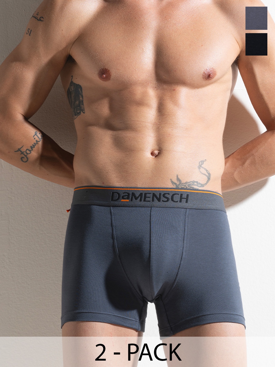 

DAMENSCH Men Pack Of 2 Solid Anti Bacterial Trunk DAM-CTS-T-CCD-BKN-PACK-2, Black
