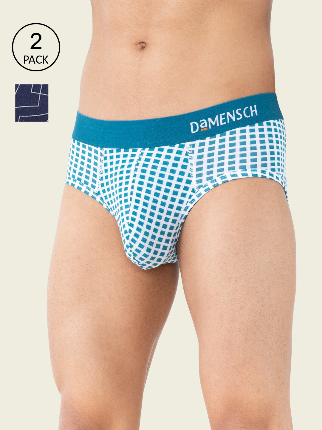 

DaMENSCH Pack of 2 DEO-SOFT Printed Premium Egyptian Cotton-Modal Blend Briefs, Blue