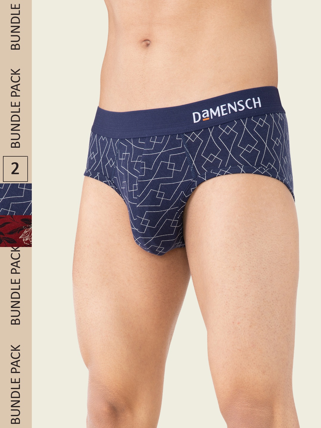 

DAMENSCH Men Pack Of 2 Anti Bacterial Printed Cotton Deo soft Briefs, Navy blue