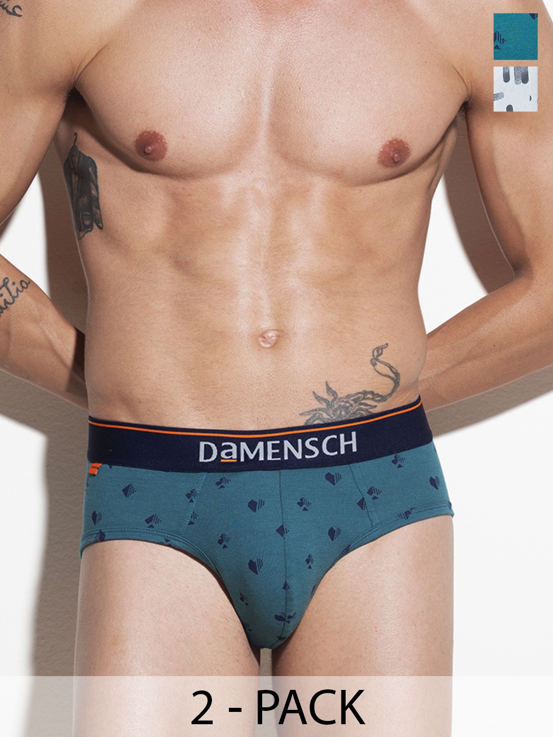 

DAMENSCH Men Pack Of 2 Printed Basic Anti Bacterial Briefs, Grey