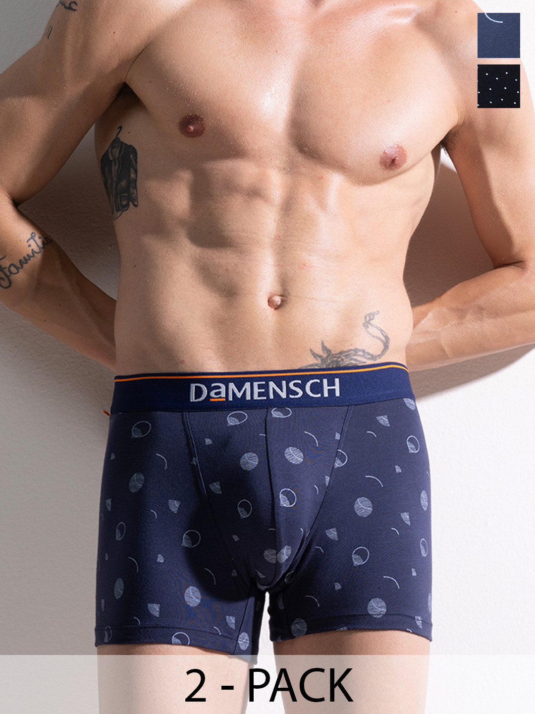 

DAMENSCH Men Pack Of 2 Printed Anti Bacterial Trunks, Blue