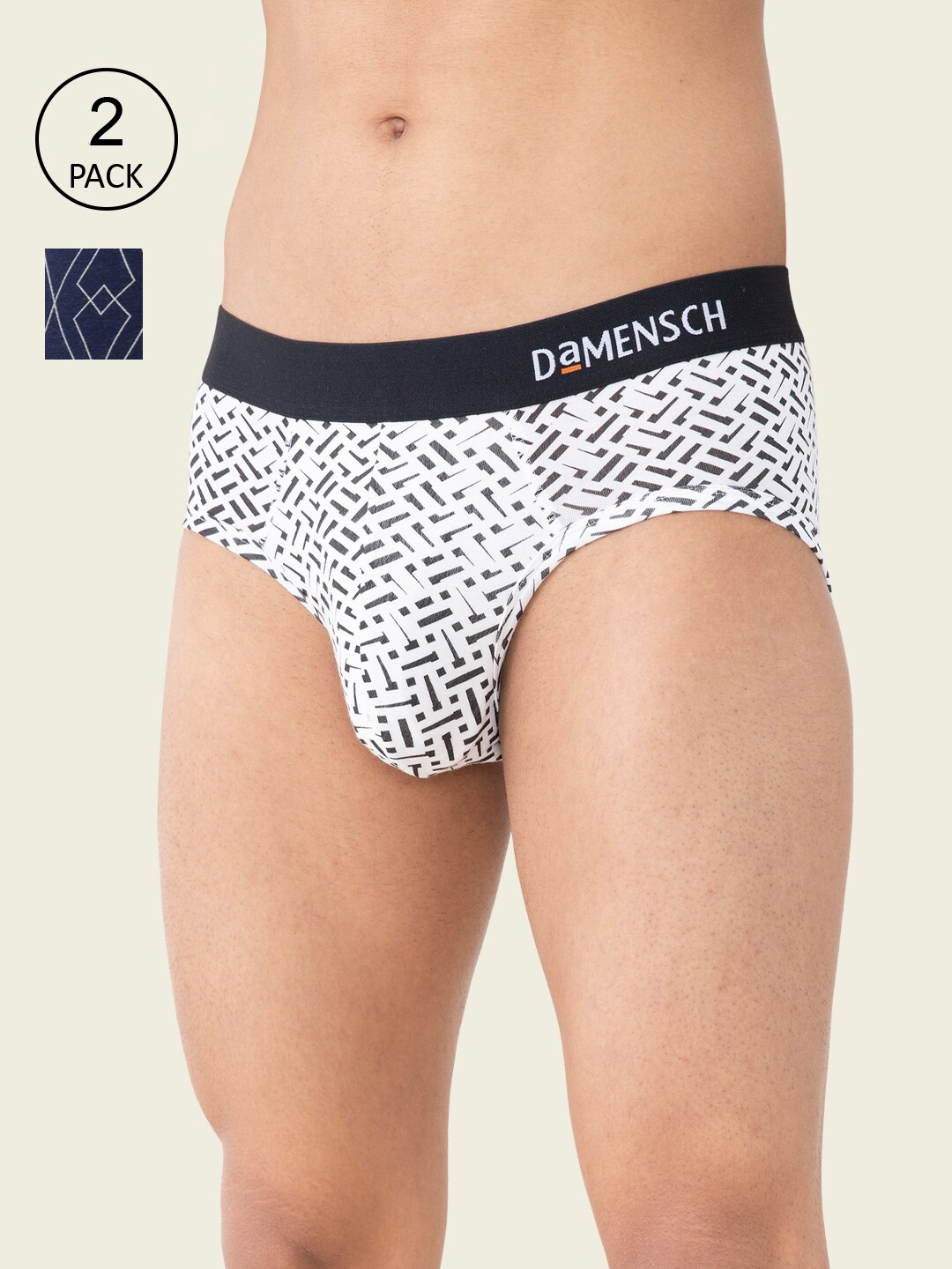 DAMENSCH Men Pack Of 2 Printed Anti Bacterial Anti odour Briefs DAM-PRIN-B-BLH-NYK, White